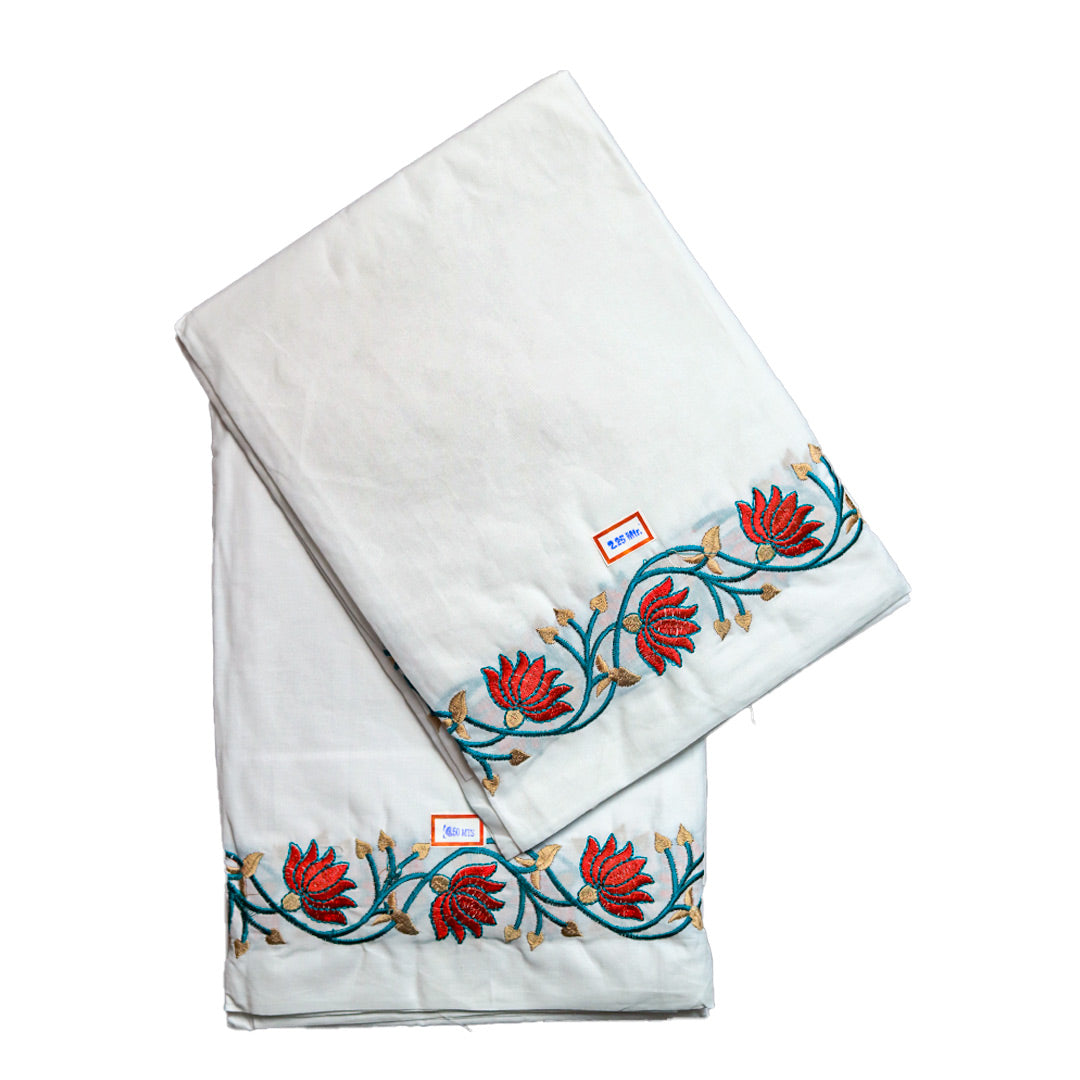 Organic Cotton Dhoti With Flower Border Design (10*6) Ratnadeep Dhoti