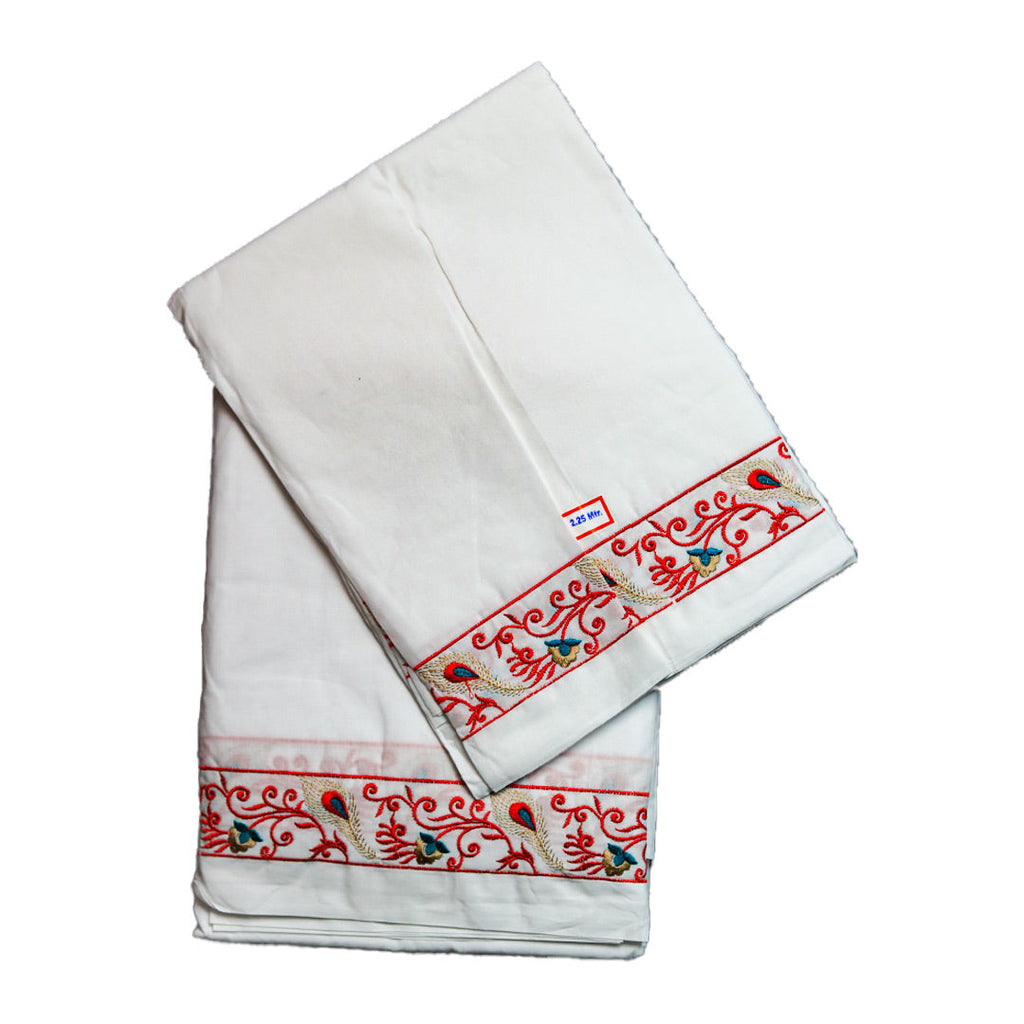 Devotional Cotton Dhoti With Peacock Feather Design (10x6) Ratnadeep Dhoti