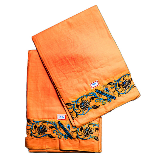 Flower Design Border  Orange Cotton Dhoti (10*6) Ratnadeep Dhoti