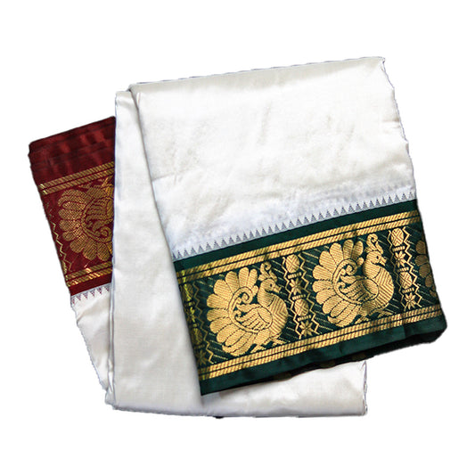 Plated Border Luxurious Pure Silk Dhoti (10x6) ratnadeepdhoti