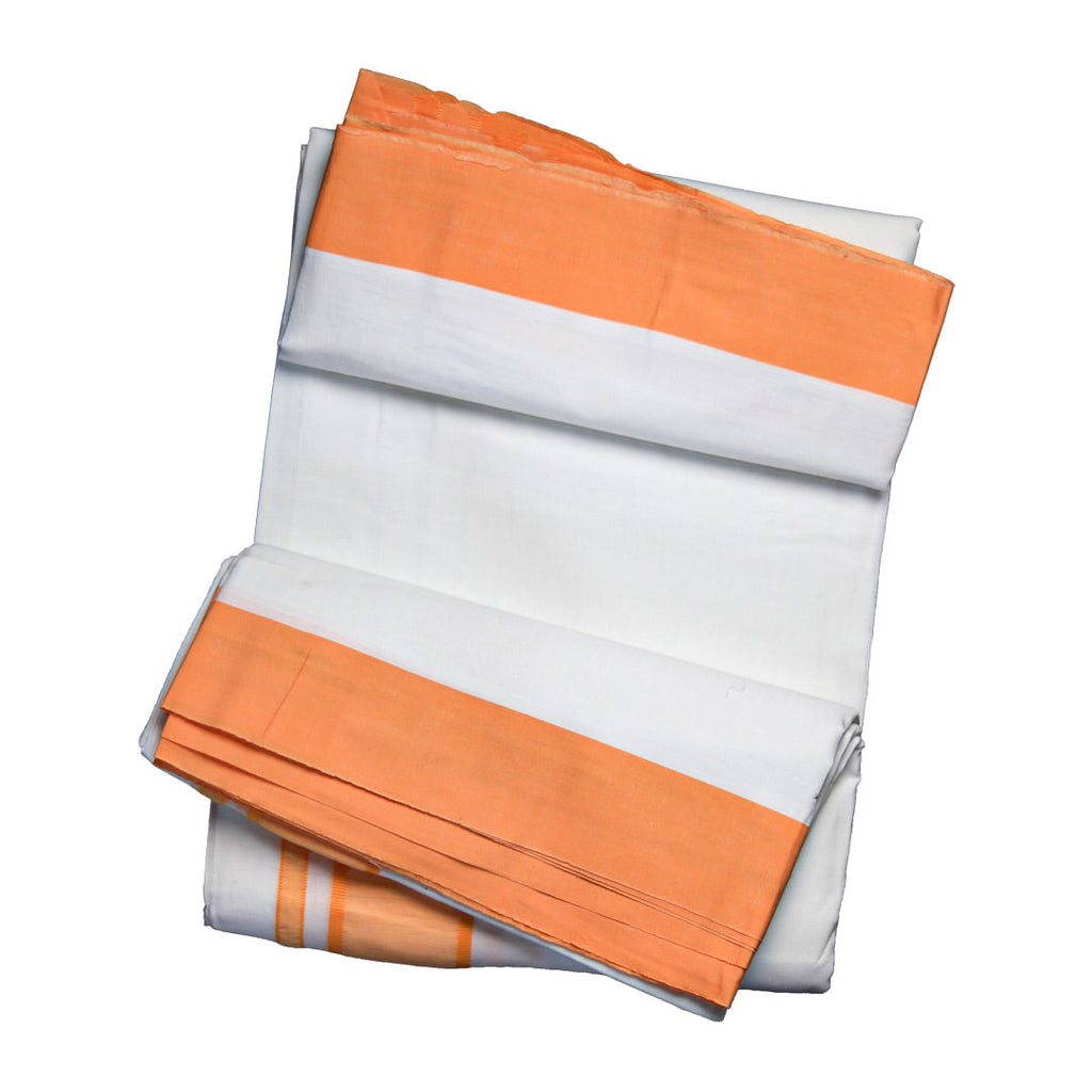 Traditional White Dhoti with Vibrant Orange Border (10x6): Vibrant Elegance in Traditional Wear Ratnadeep Dhoti