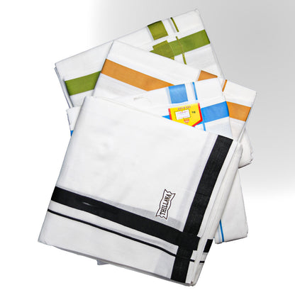 Thirana Jod Dhoti (4.5mtr) with Black, Orange, and Green Borders: Vibrant Elegance for Traditional Wear Ratnadeep Dhoti