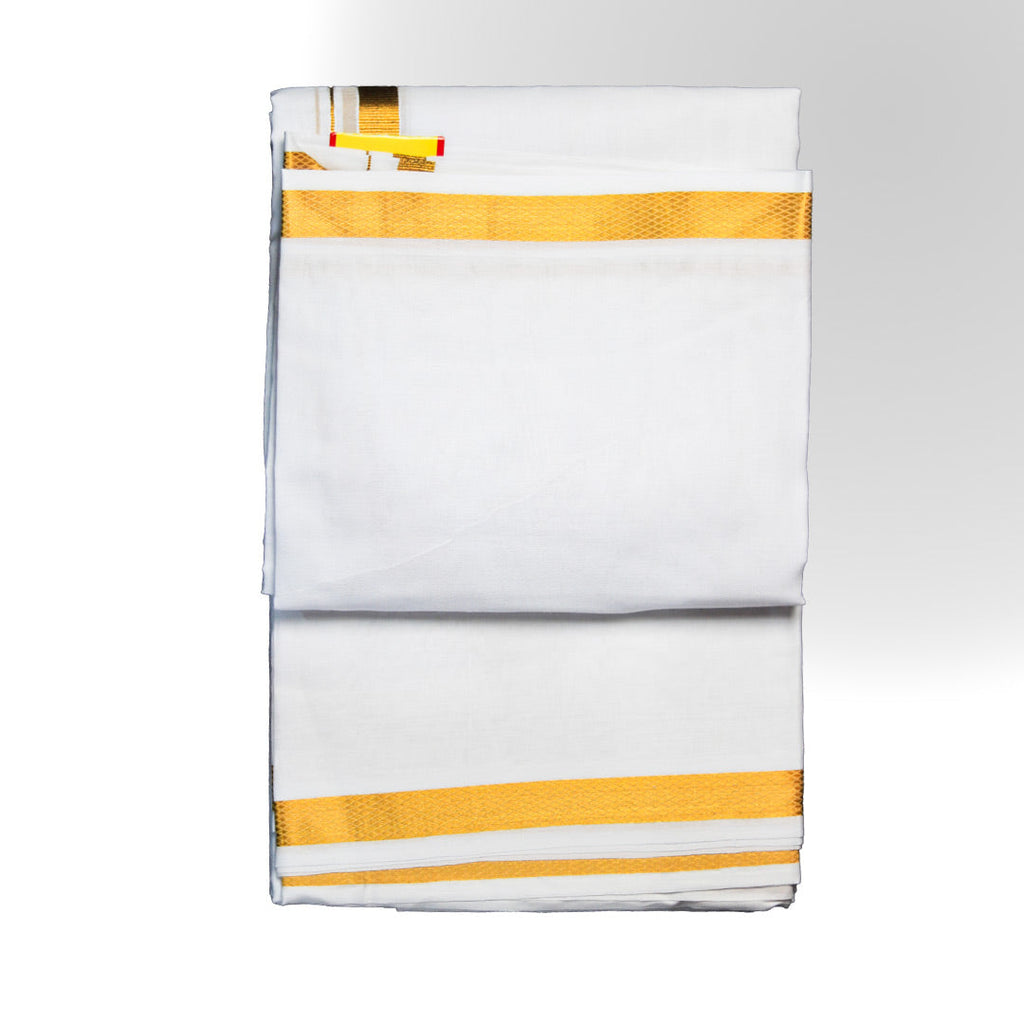 Elegant Warm White Dhoti with Zari BorderRatnadeep Dhoti