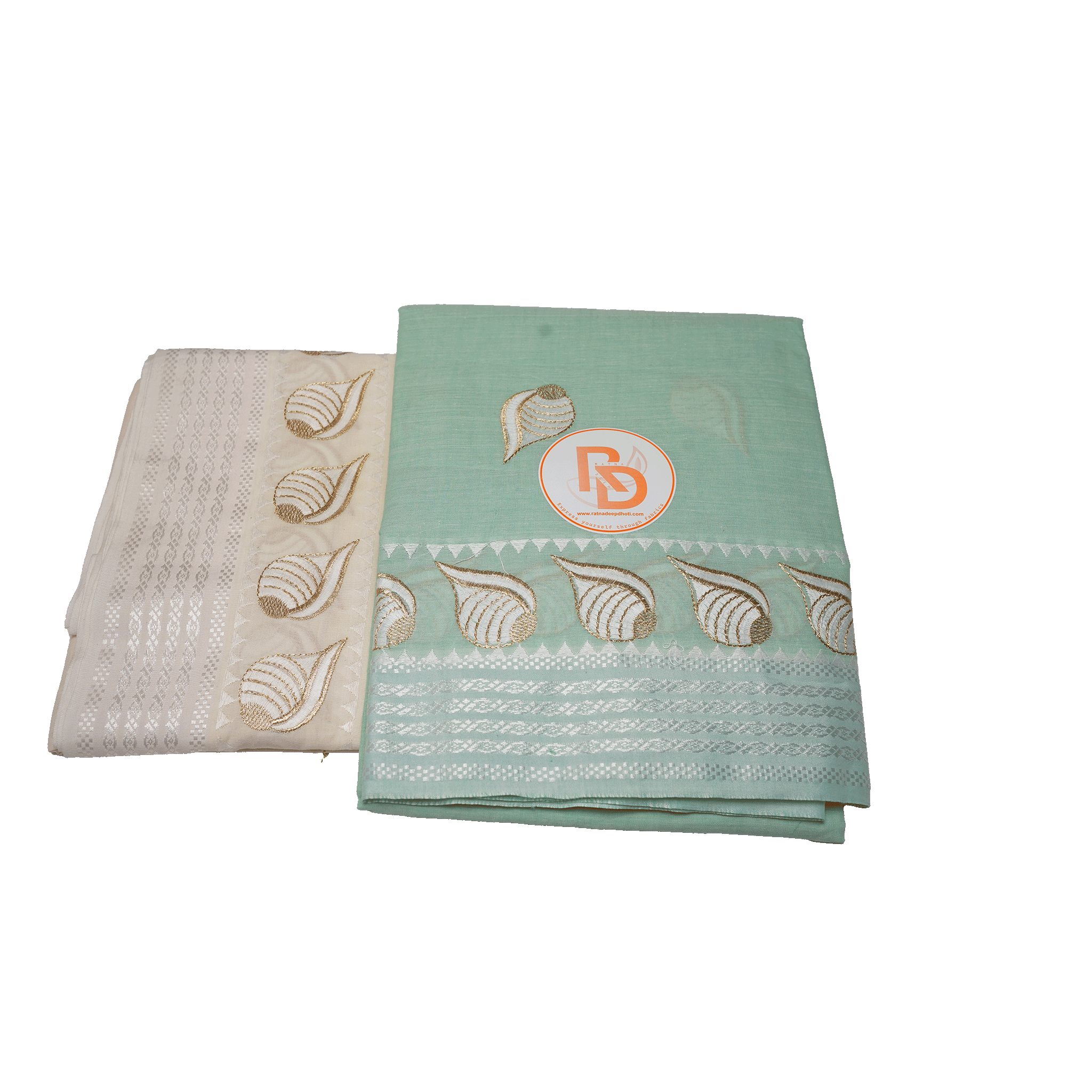 Stylish God Vishnu Shankh Design Dhoti with Cream Uparana