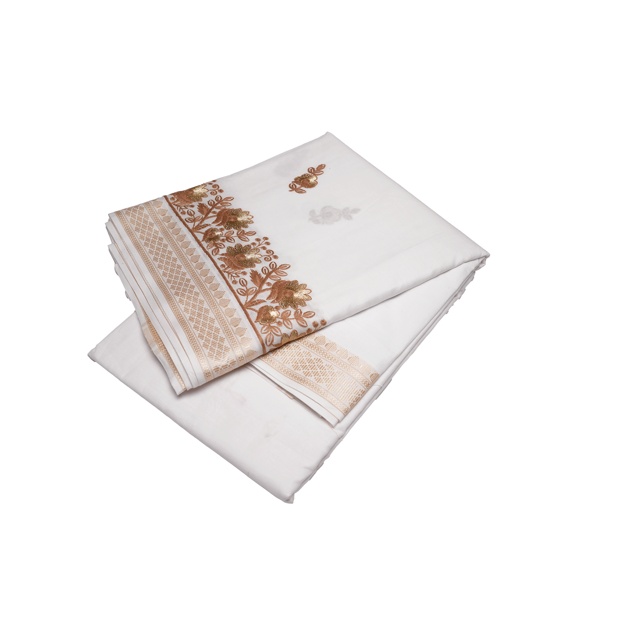 White Cotton Dhoti (10x6) with Golden Brown Nature Design  Border Ratnadeep Dhoti