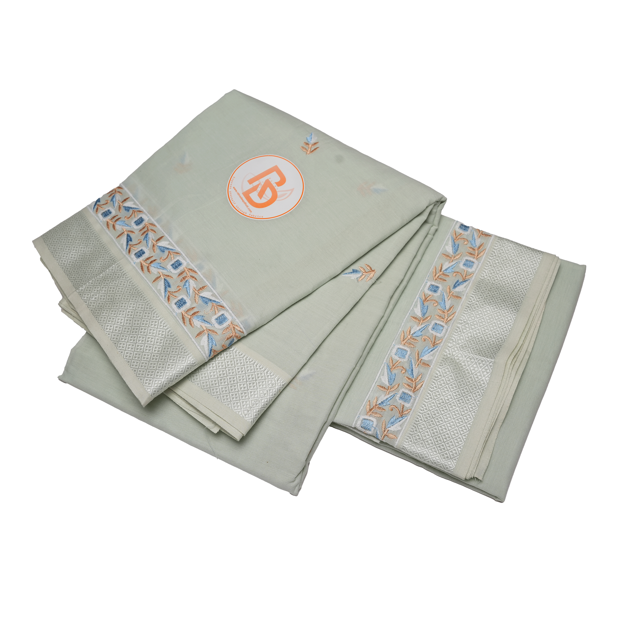 Light Green Cotton Dhoti Set(10 × 6) with Pastel Embroidered Border | Traditional Wear for Men ratnadeepdhoti