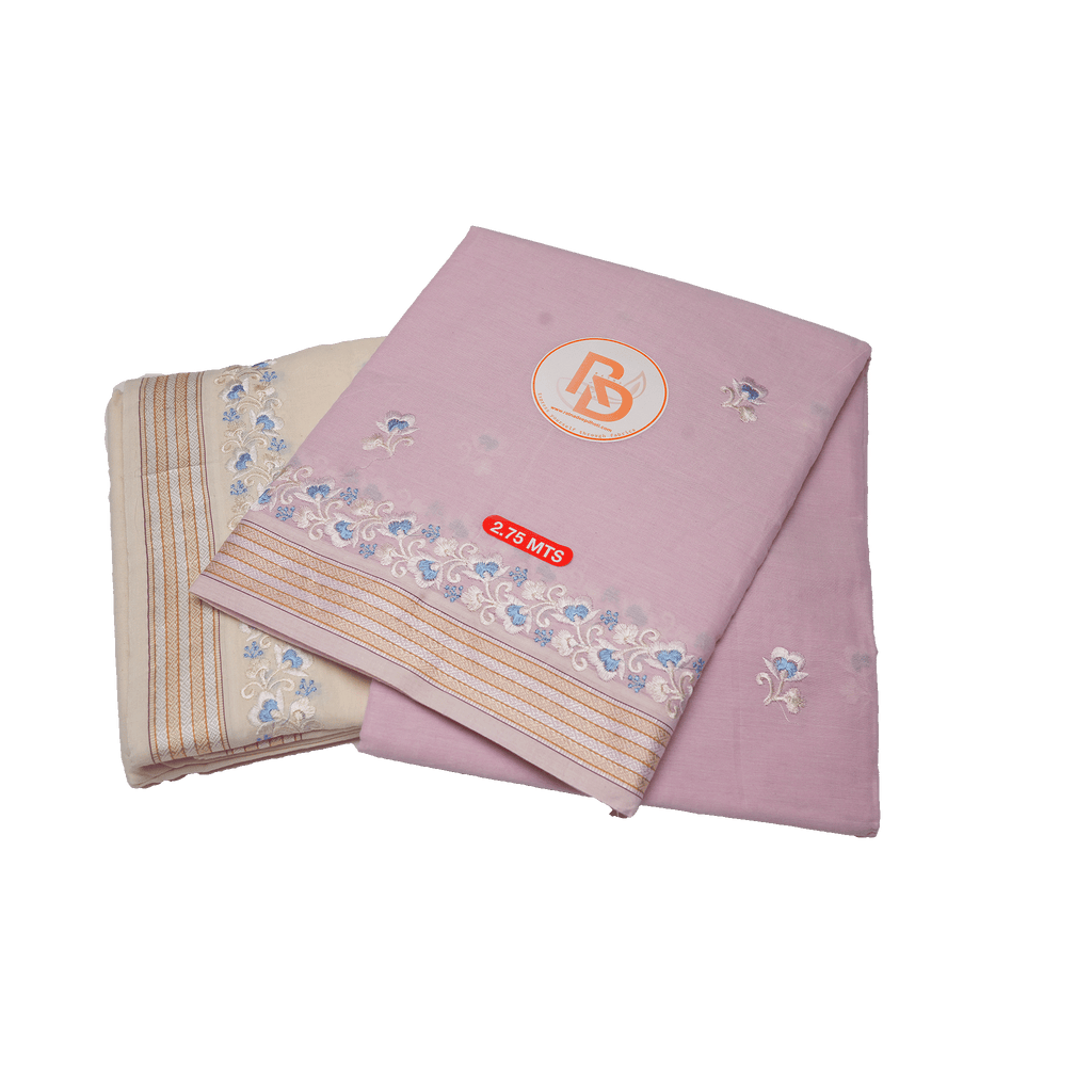 Folded dhoti with floral patterns and a ratnadeep logo 