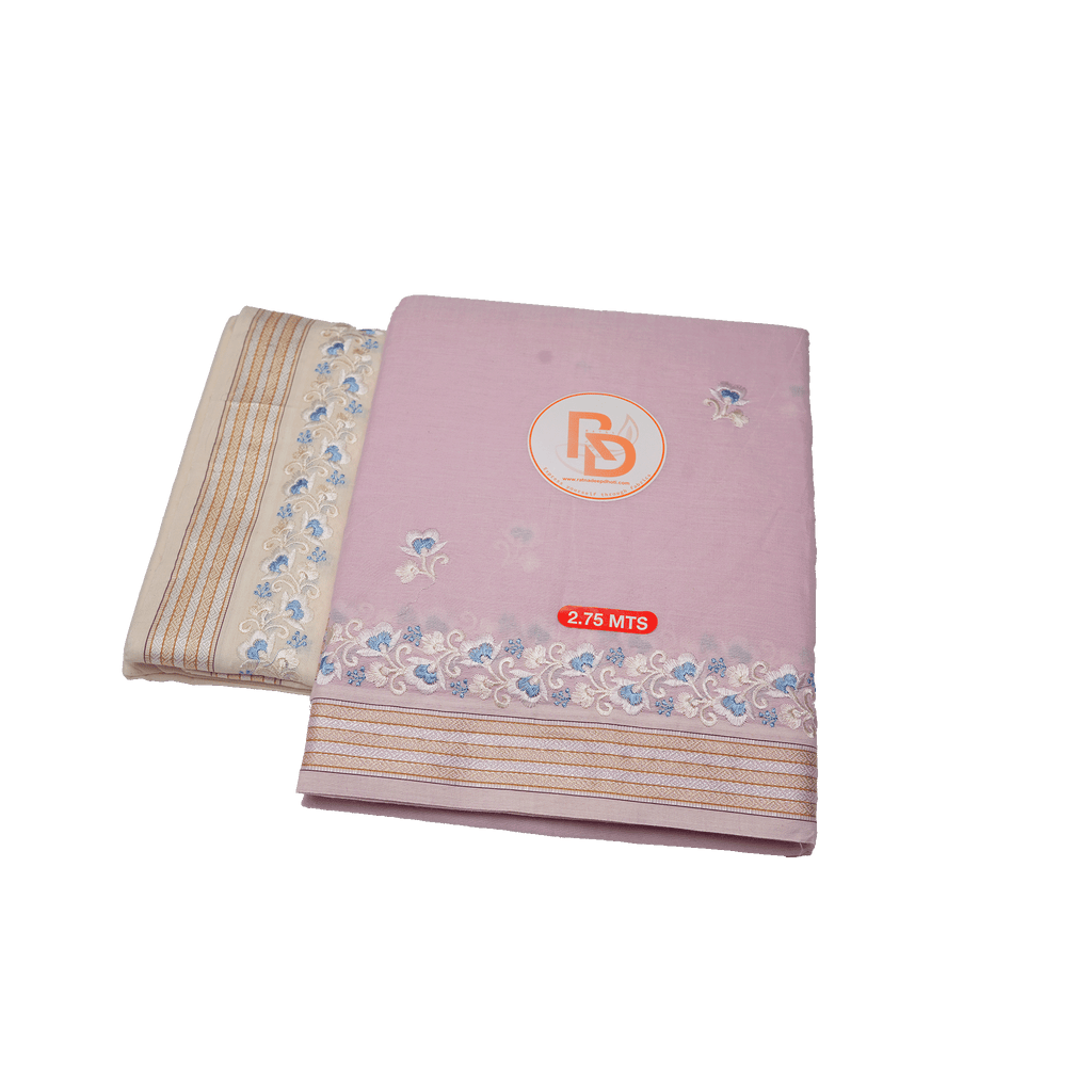 Folded dhoti with floral patterns and a ratnadeep logo
