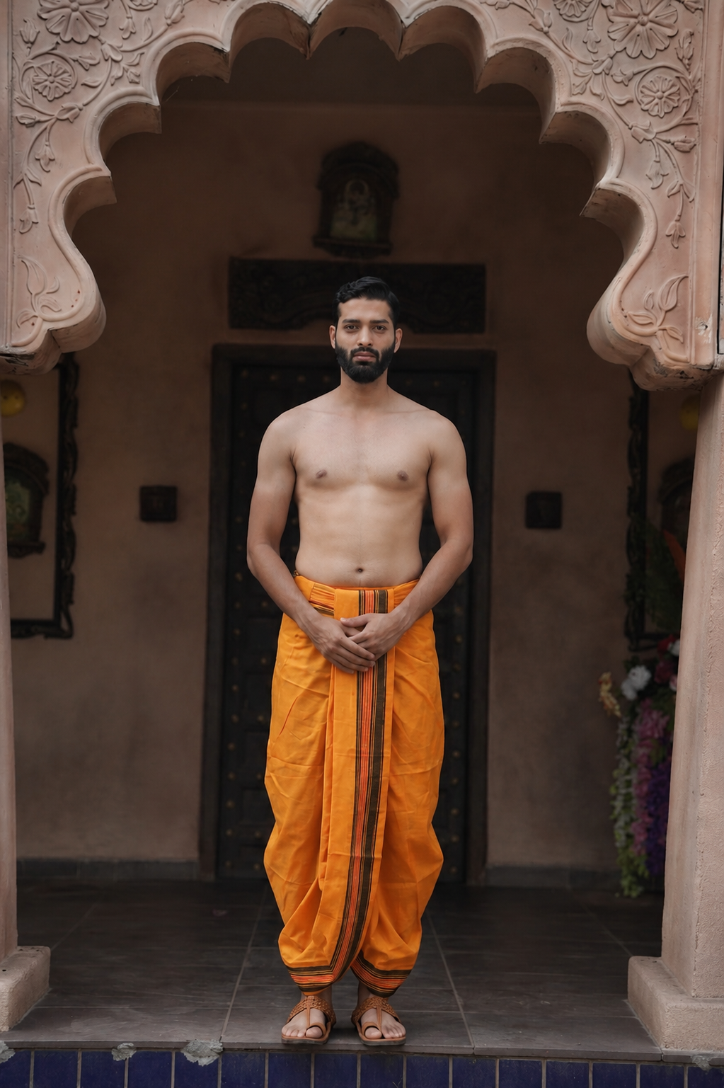 Lining Border Cotton Dhoti (4.5 mtr) for Men