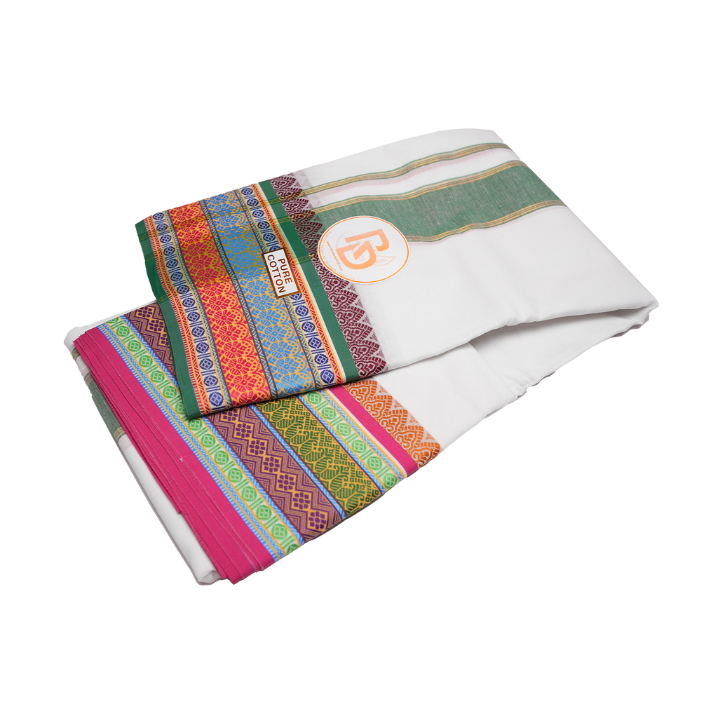 geometric tile border white pure cotton dhoti set