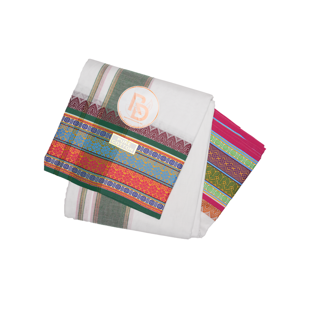 geometric tile border white pure cotton dhoti set