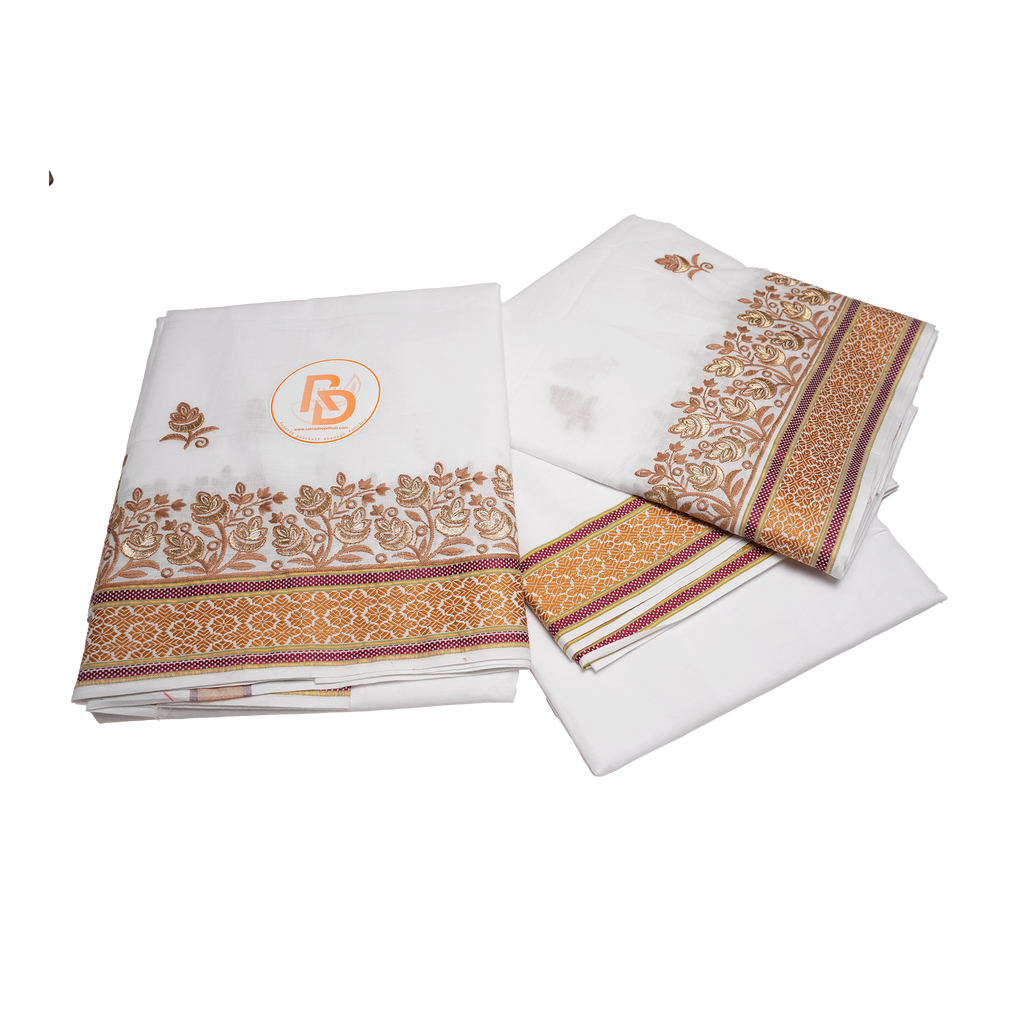 White Base Orange Border Cotton Dhoti