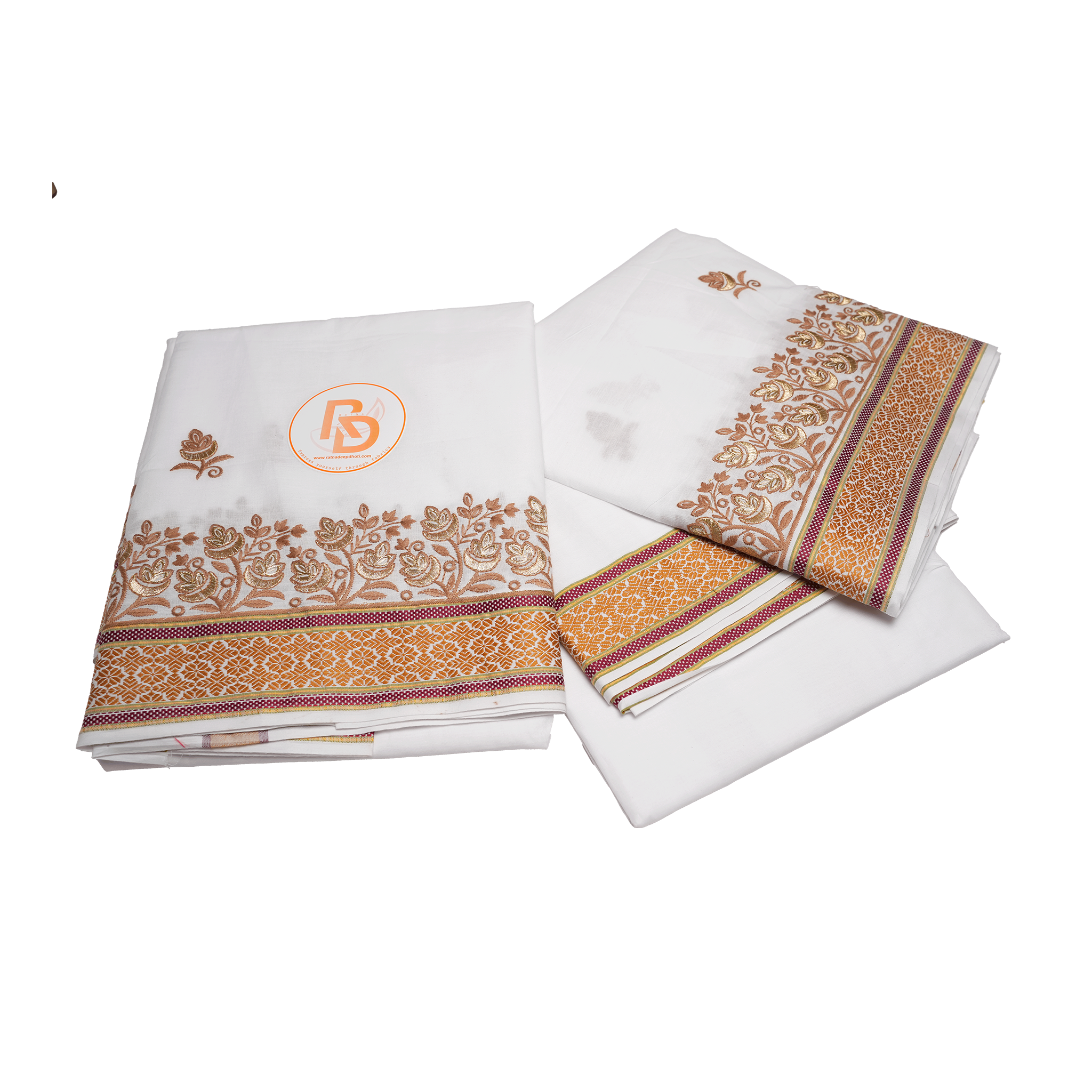 White Base Orange Border Cotton Dhoti