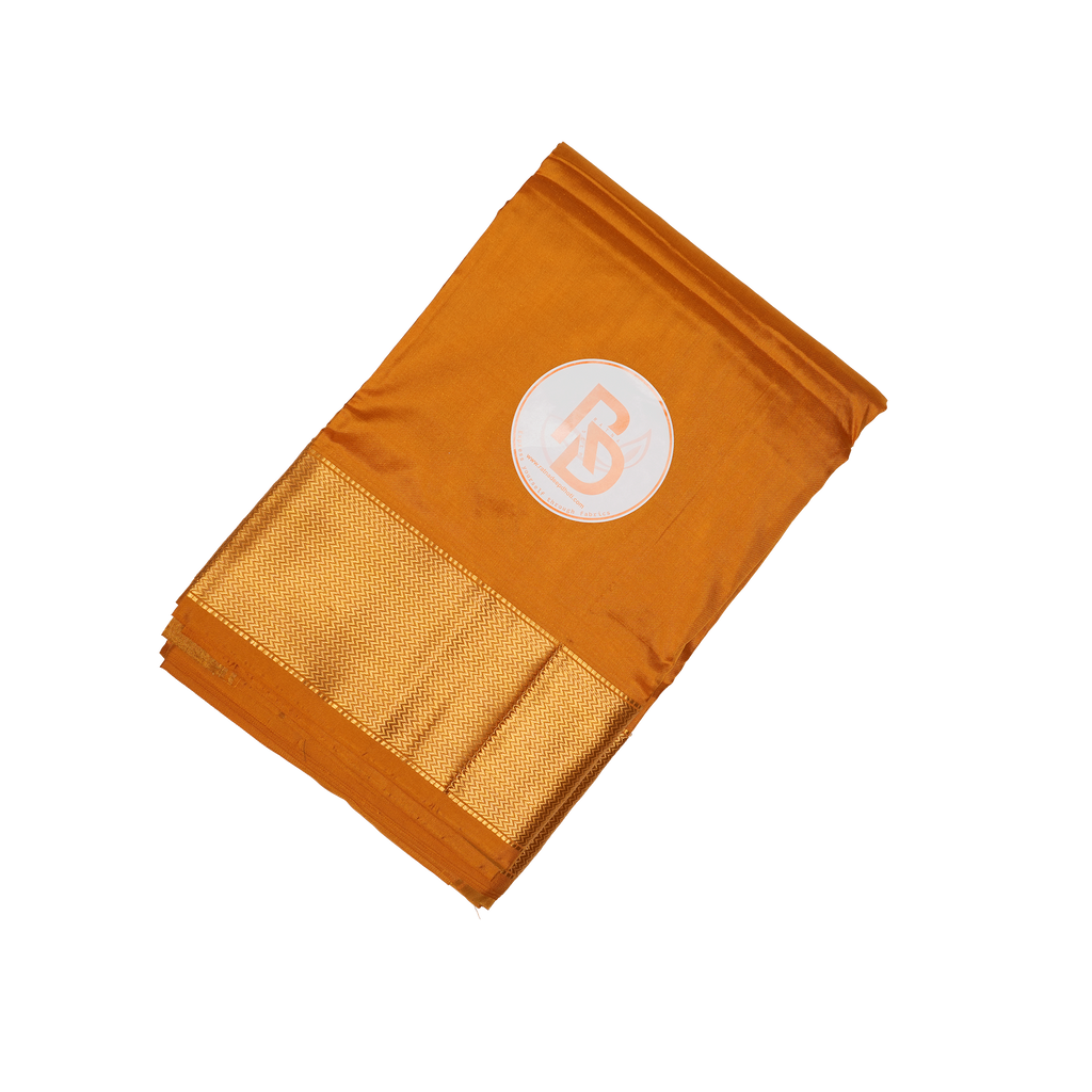 Pure silk classic orange dhoti with golden zigzag border