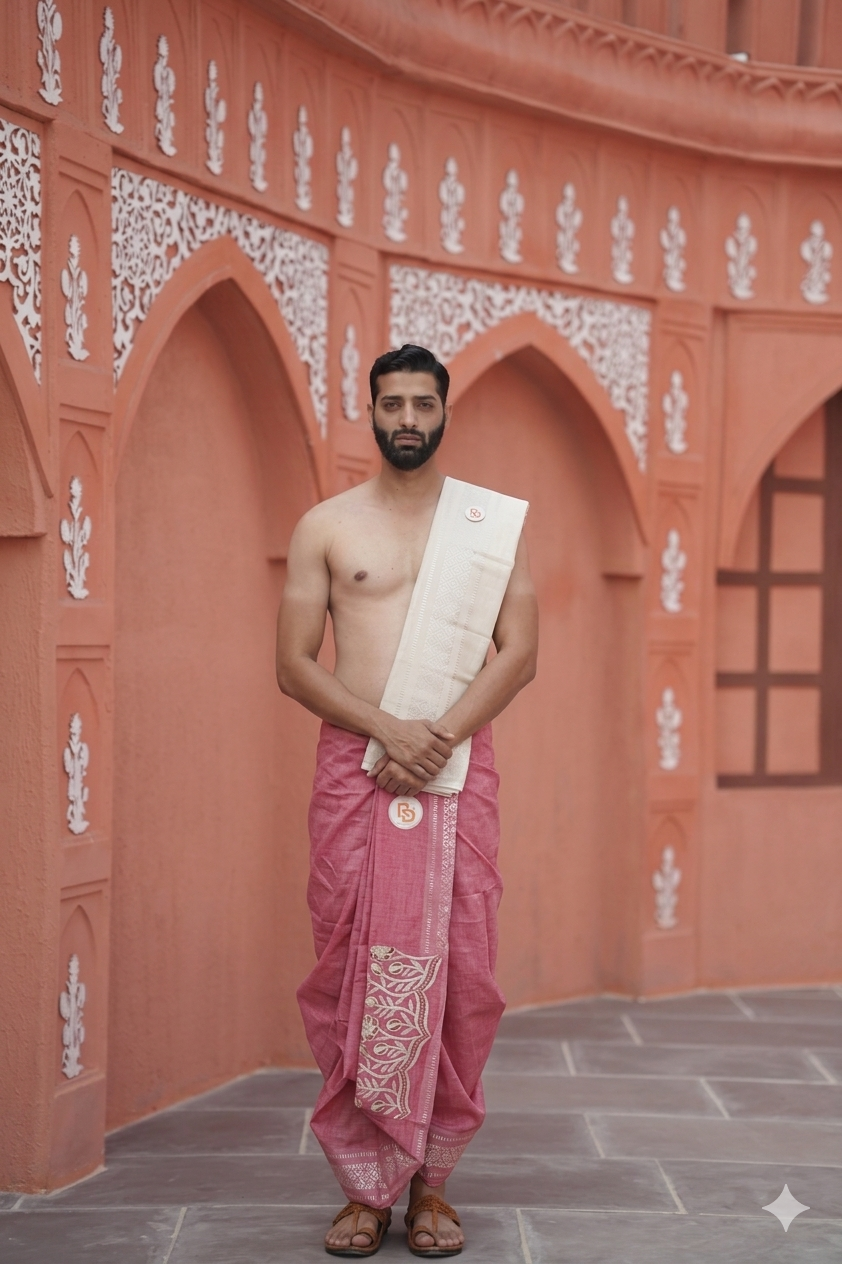 Pink Cotton dhoti with men