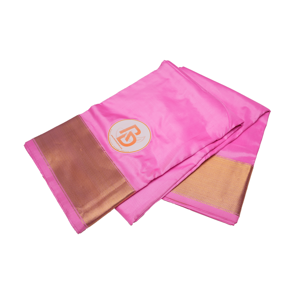 Traditional bright pink dhoti with golden zigzag border 