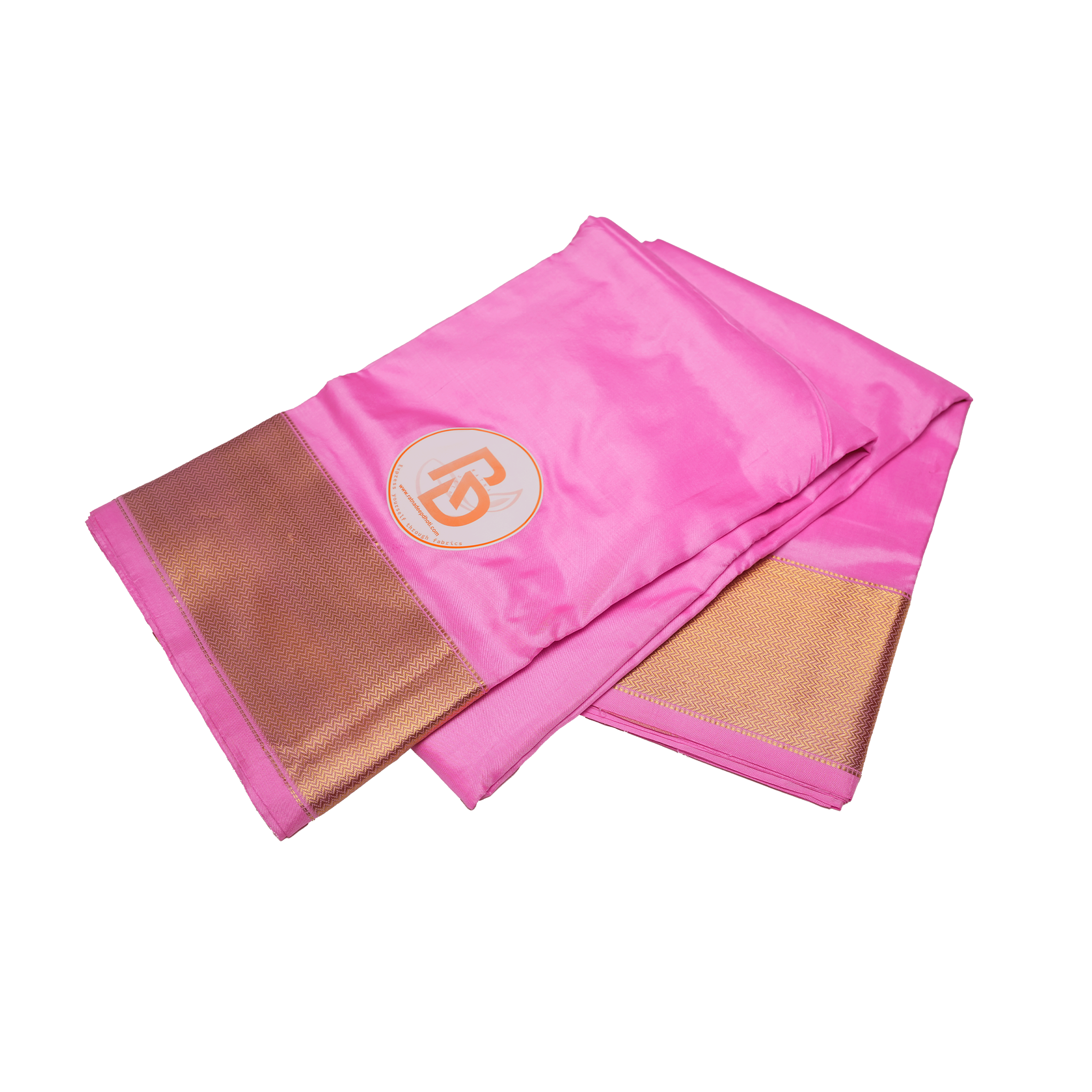 Traditional bright pink dhoti with golden zigzag border 
