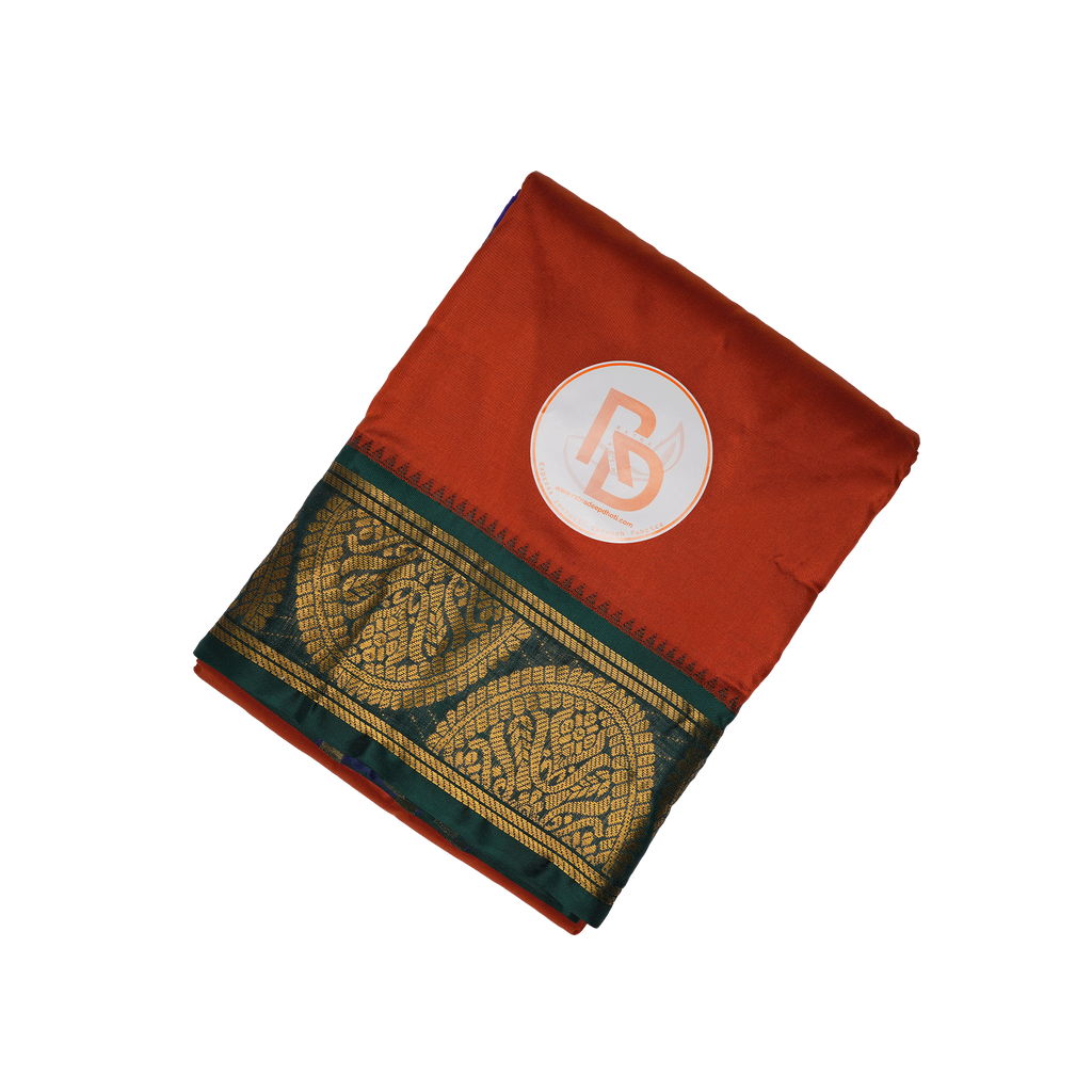 Maharaja Rust Gold Silk Dhoti (10×6) with Royal Contrast Border Ratnadeep Dhoti