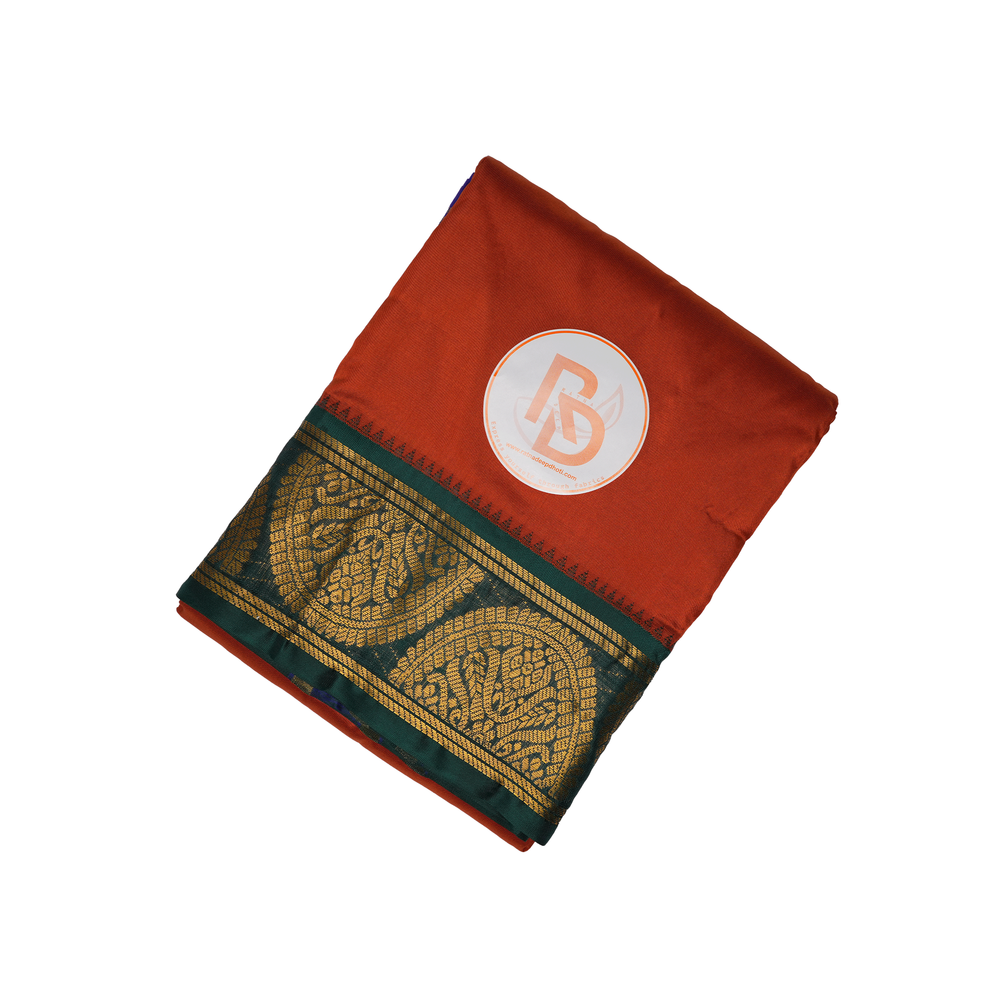 Maharaja Rust Gold Silk Dhoti (10×6) with Royal Contrast Border Ratnadeep Dhoti