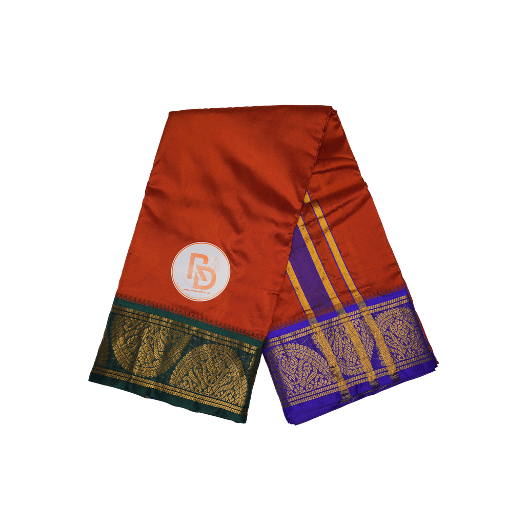 Maharaja Rust Gold Silk Dhoti (10×6) with Royal Contrast Border Ratnadeep Dhoti