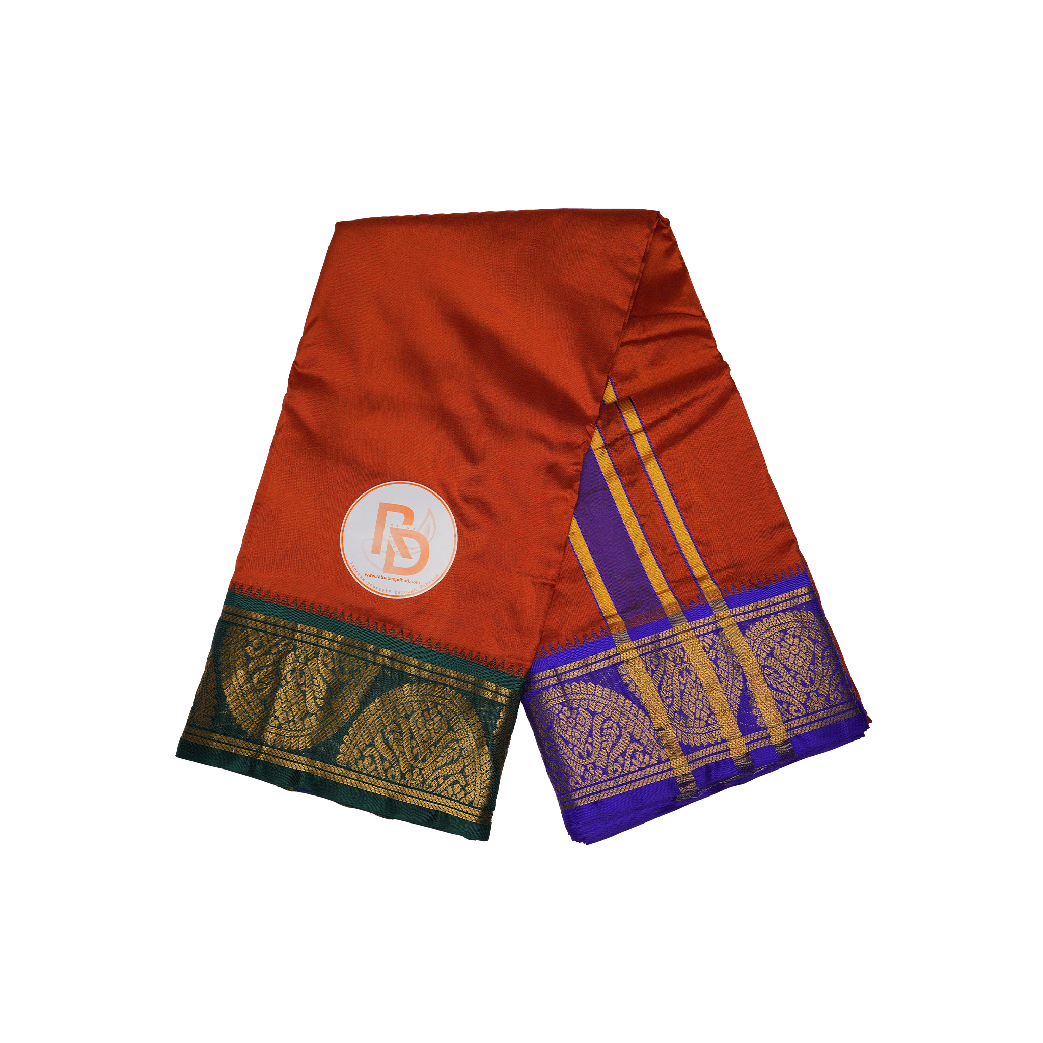 Maharaja Rust Gold Silk Dhoti (10×6) with Royal Contrast Border Ratnadeep Dhoti