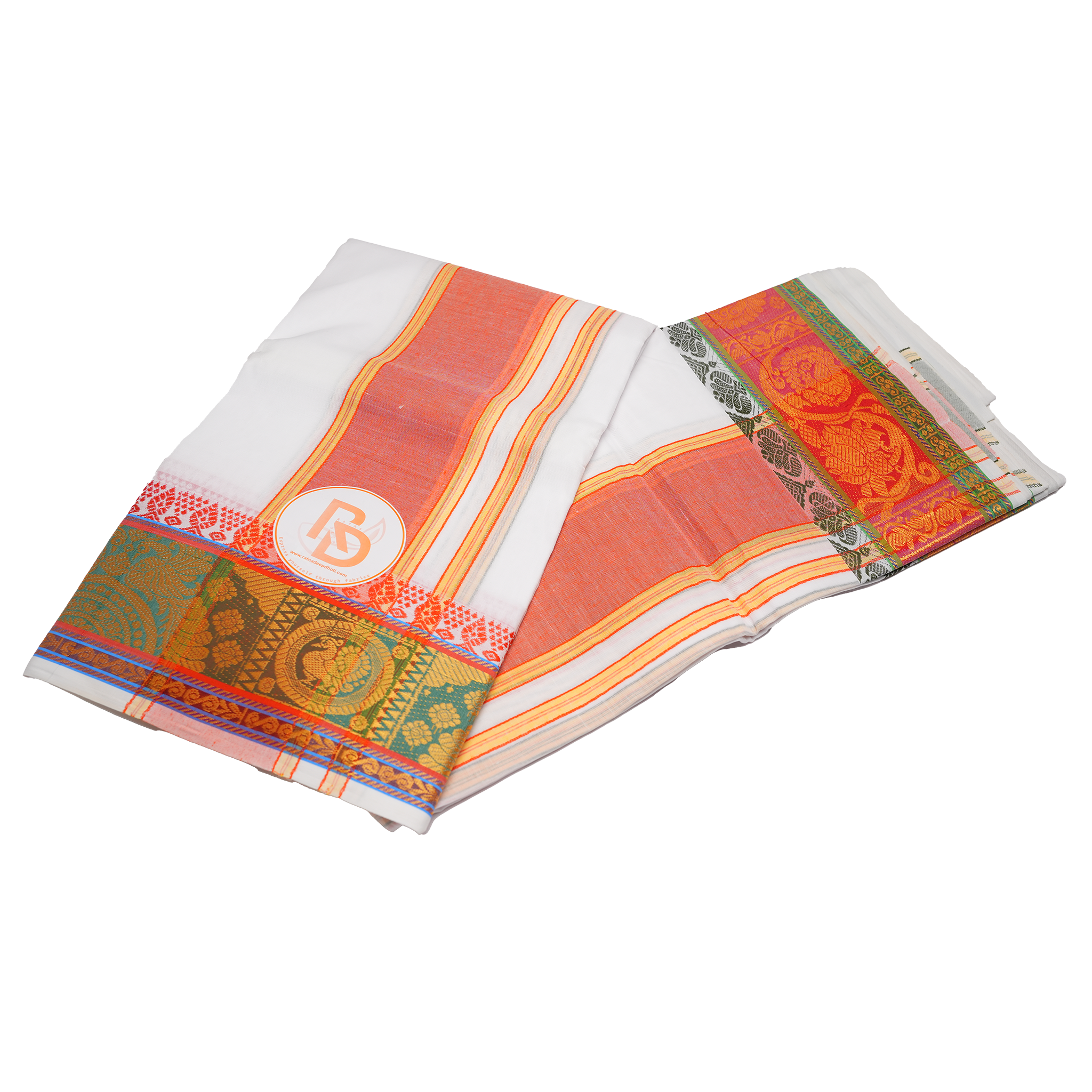 Pure cotton peacock zari design bordered white dhoti set