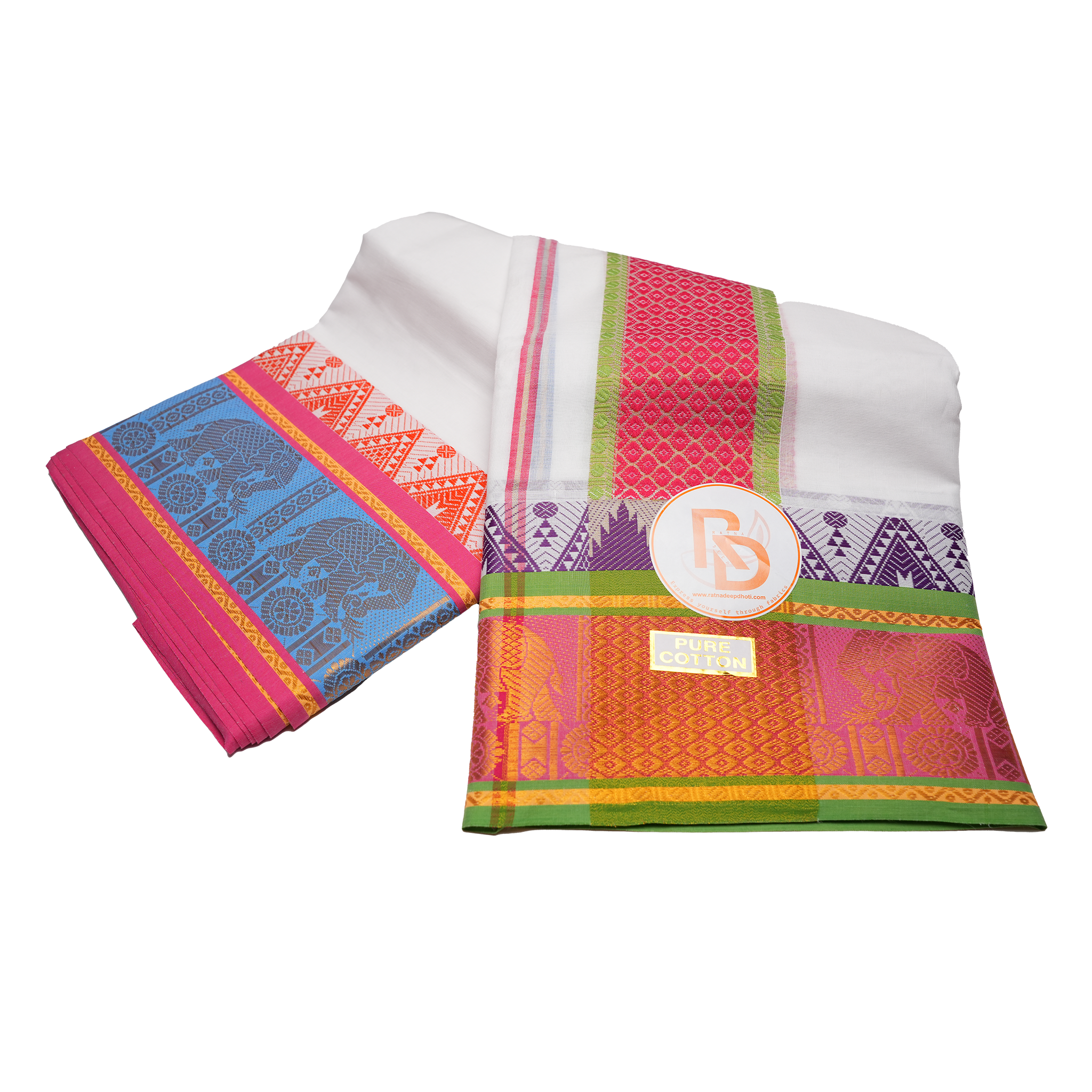 golden elephant jacquard border cotton dhoti set