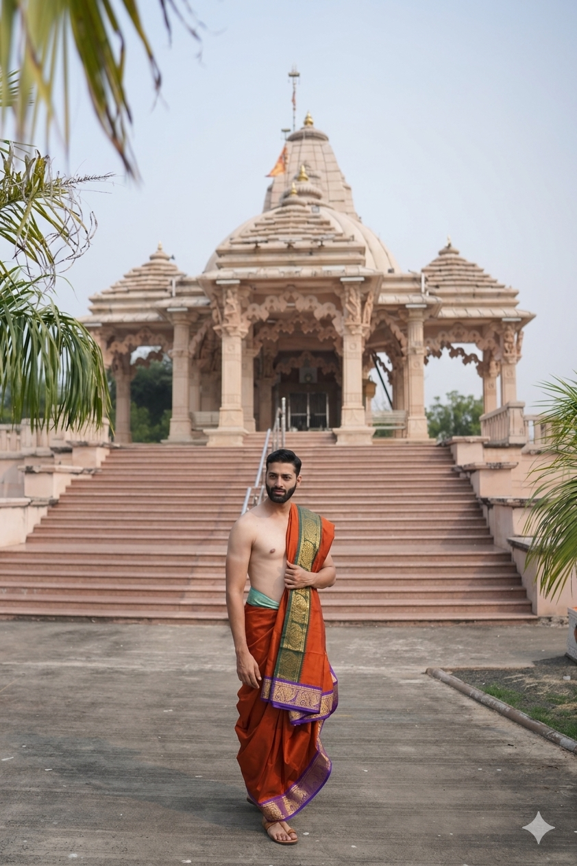 Maharaja Rust Gold Silk Dhoti (10×6) with Royal Contrast Border Ratnadeep Dhoti