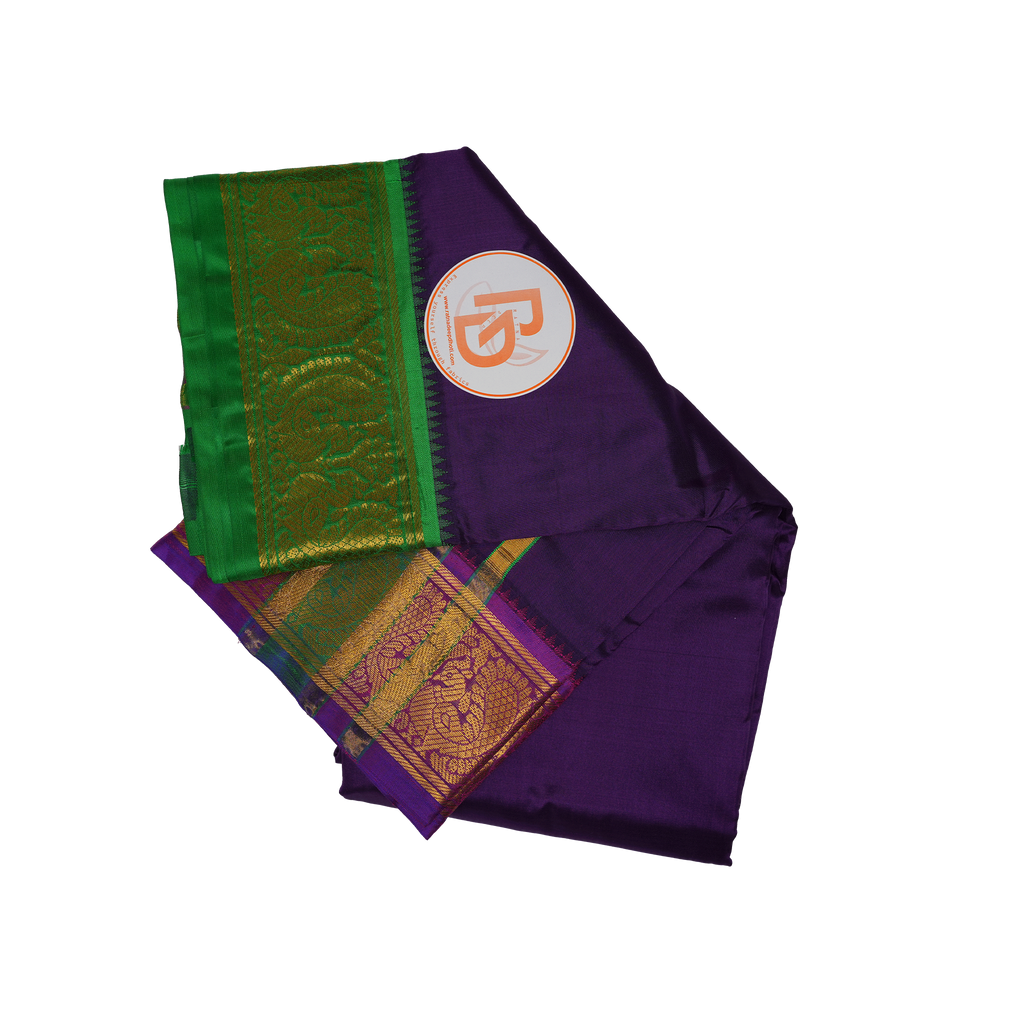 Purple Dhoti with green and gold border 