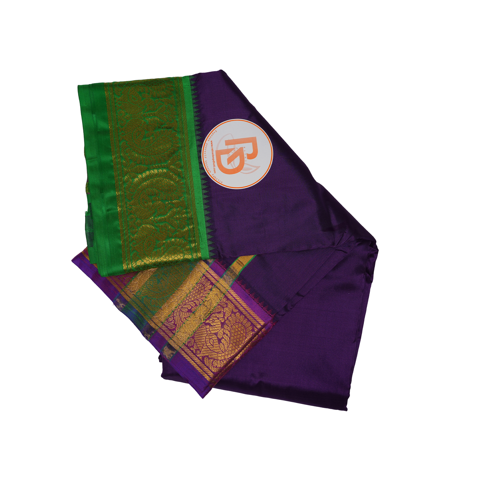 Purple Dhoti with green and gold border 
