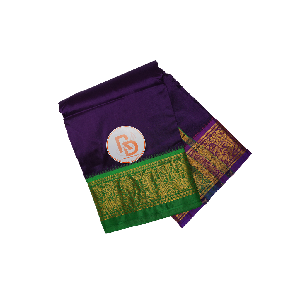 Purple Dhoti with green and gold border 