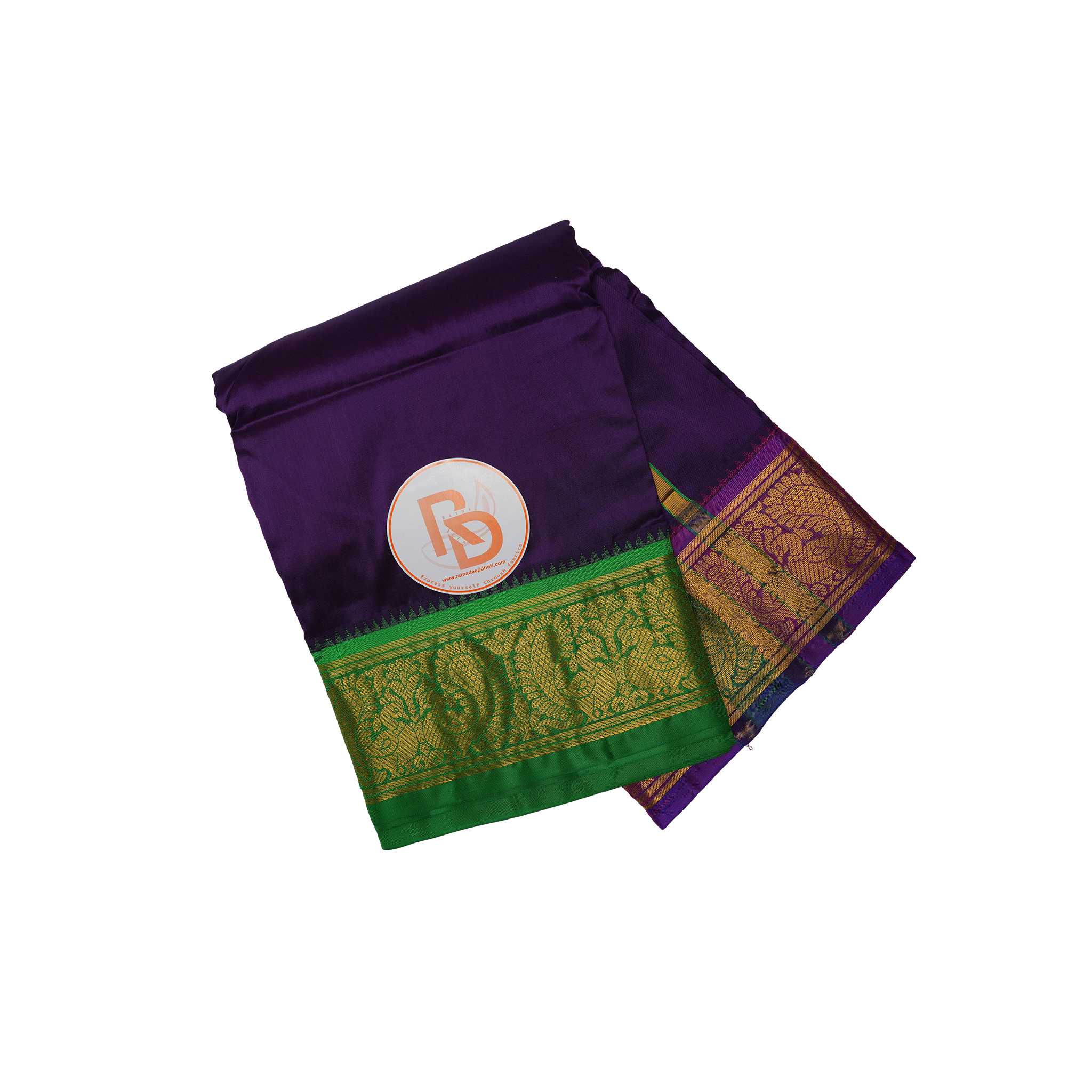 Purple Dhoti with green and gold border 