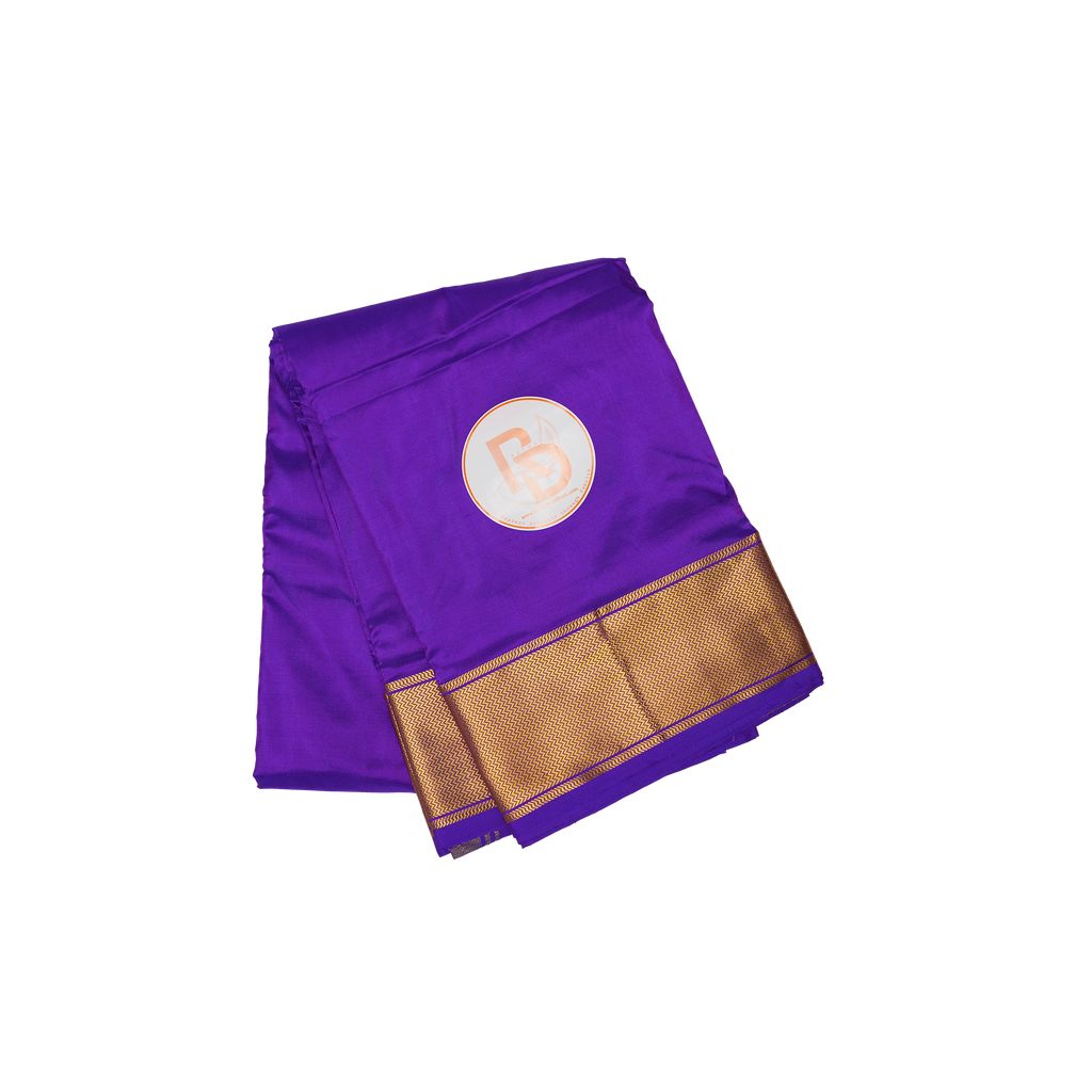 Premium pure silk purple cotton dhoti set with golden zari border