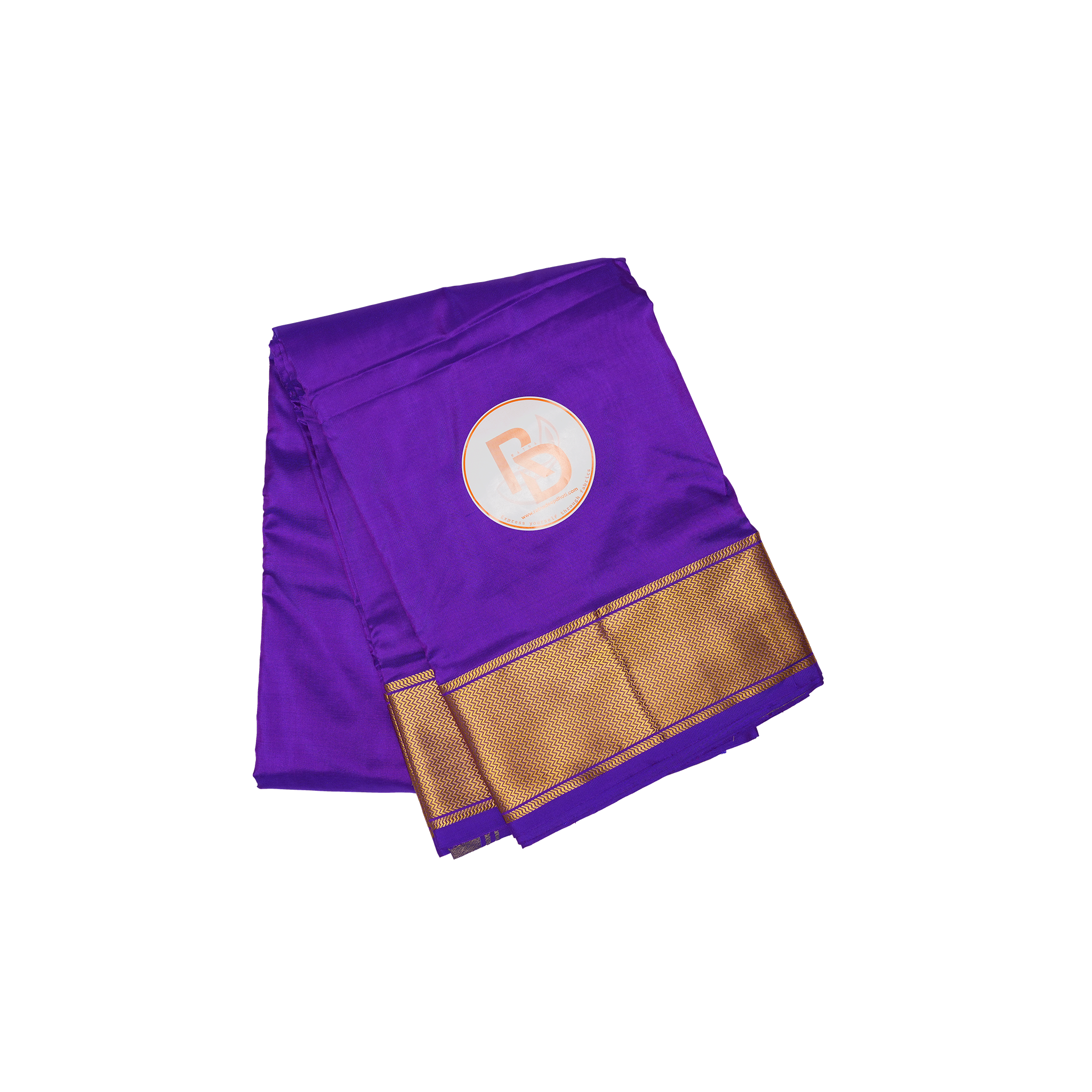 Premium pure silk purple cotton dhoti set with golden zari border