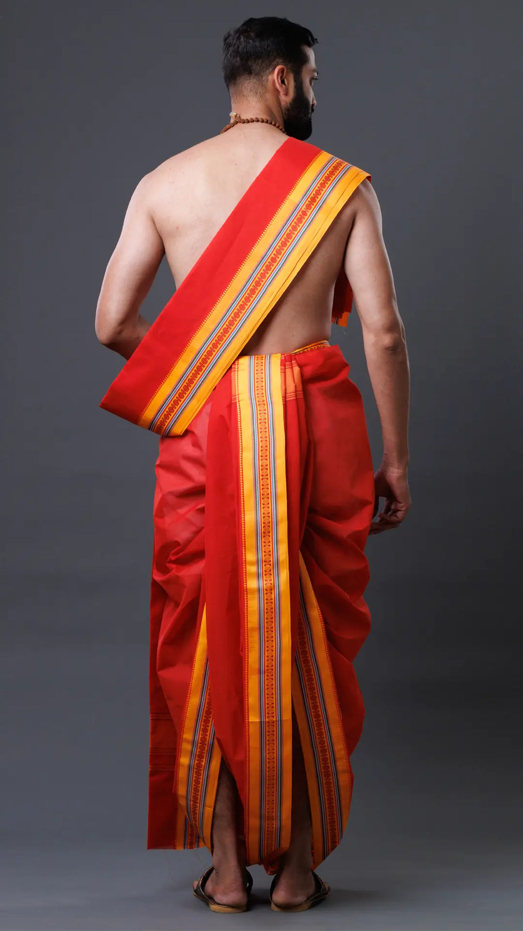 Cotton Red Dhoti with uparana ratnadeepdhoti