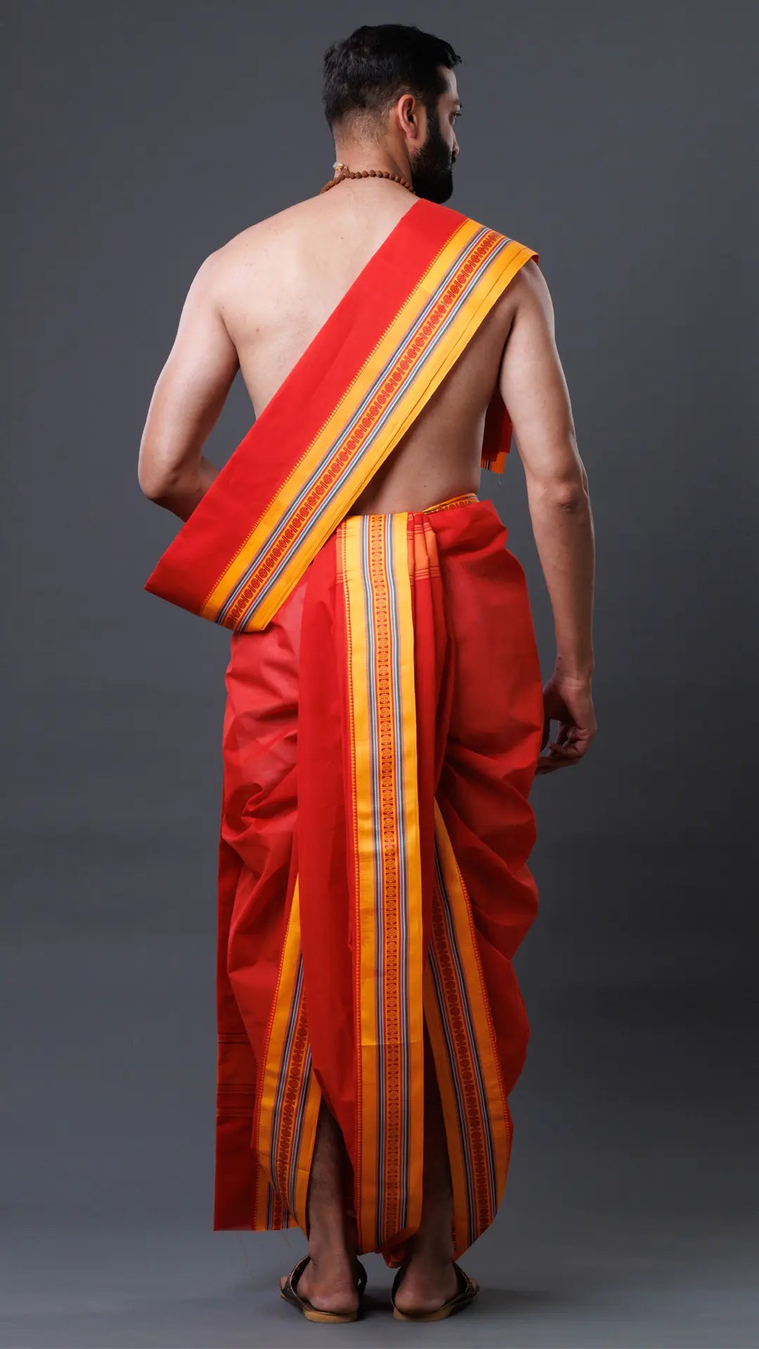 Cotton Red Dhoti with uparana ratnadeepdhoti