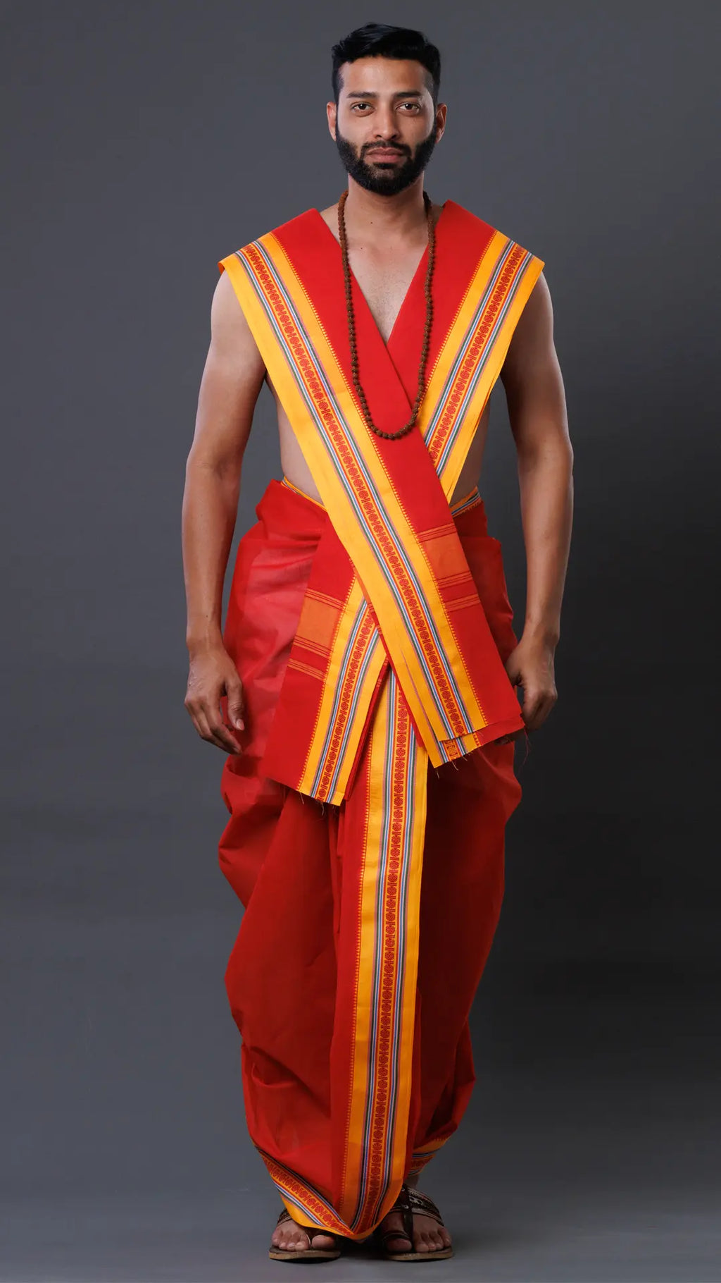 "Traditional Red Cotton Dhoti with Uparana ratnadeepdhoti