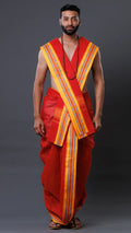 "Traditional Red Cotton Dhoti with Uparana ratnadeepdhoti