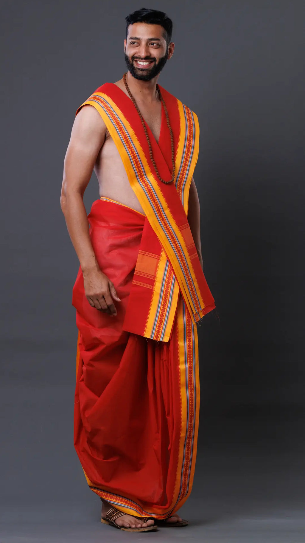 Cotton Red Dhoti with uparana ratnadeepdhoti