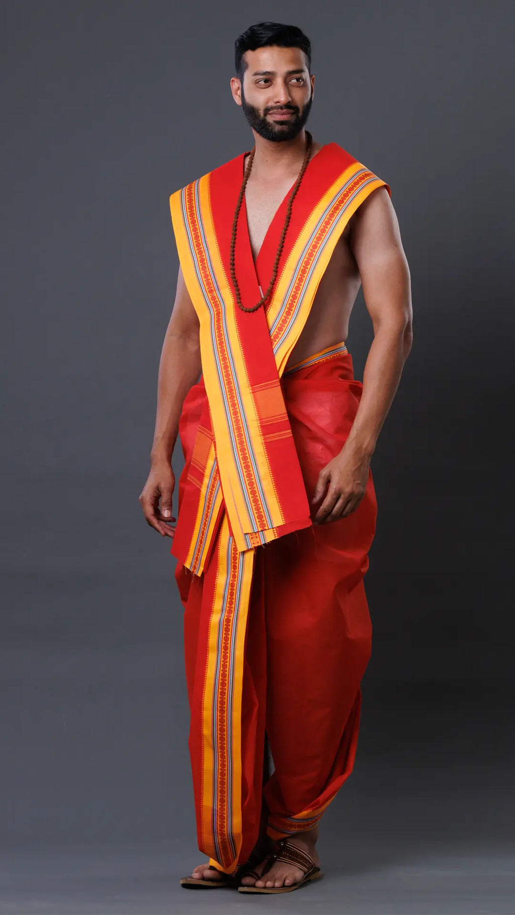 Cotton Red Dhoti with uparana ratnadeepdhoti