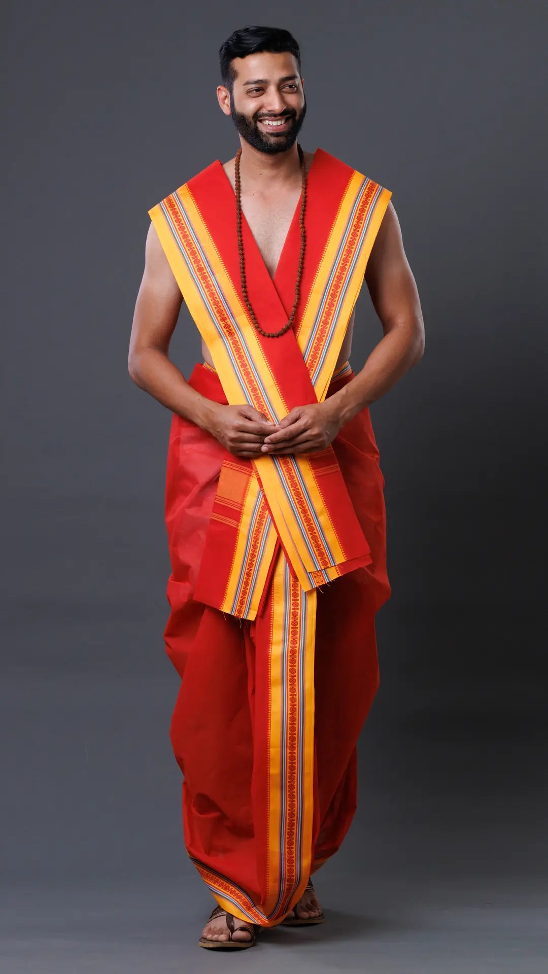 Cotton Red Dhoti with uparana ratnadeepdhoti