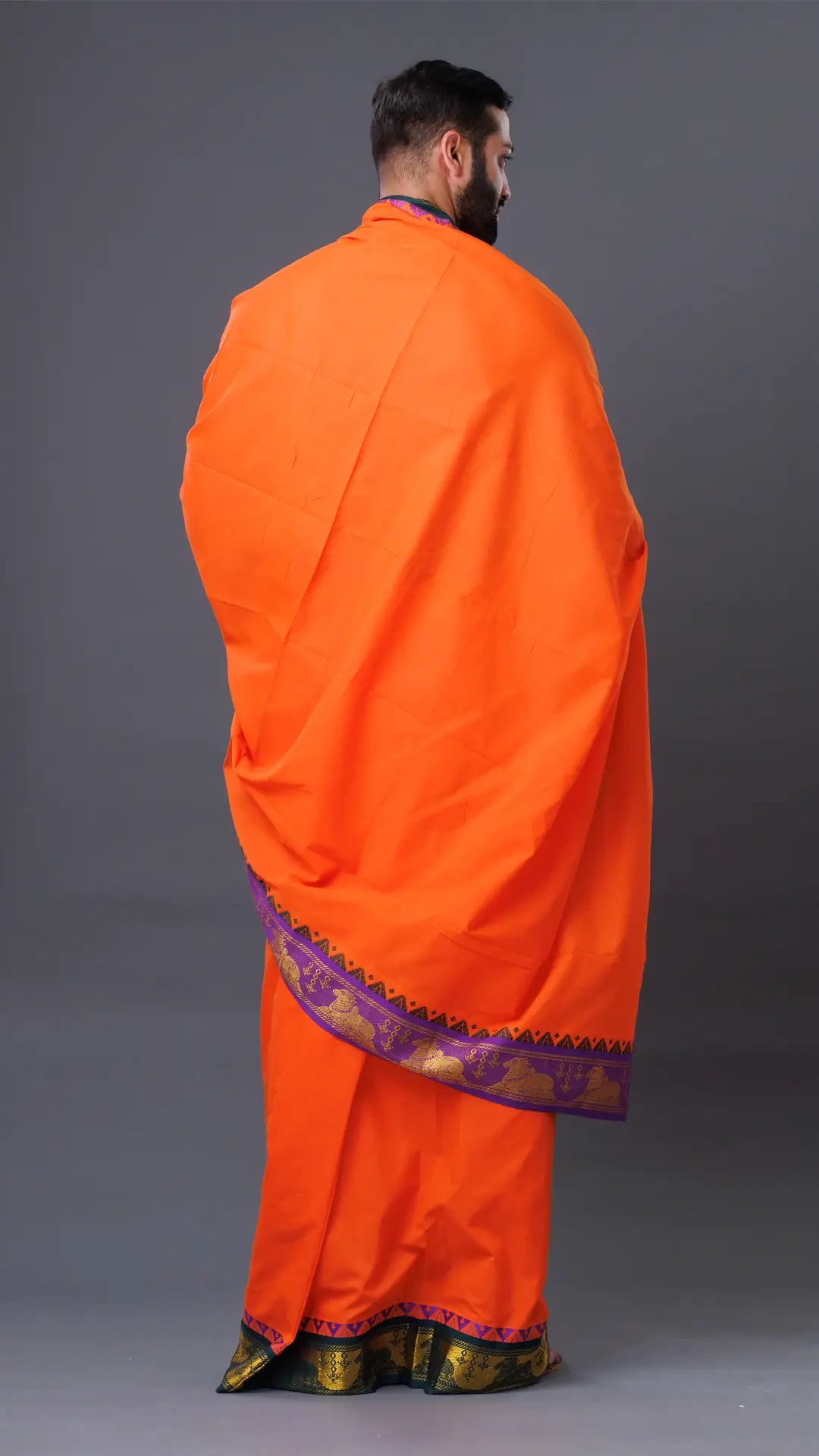 Big Border Orange  Cotton Dhoti & Uparana Set ratnadeepdhoti