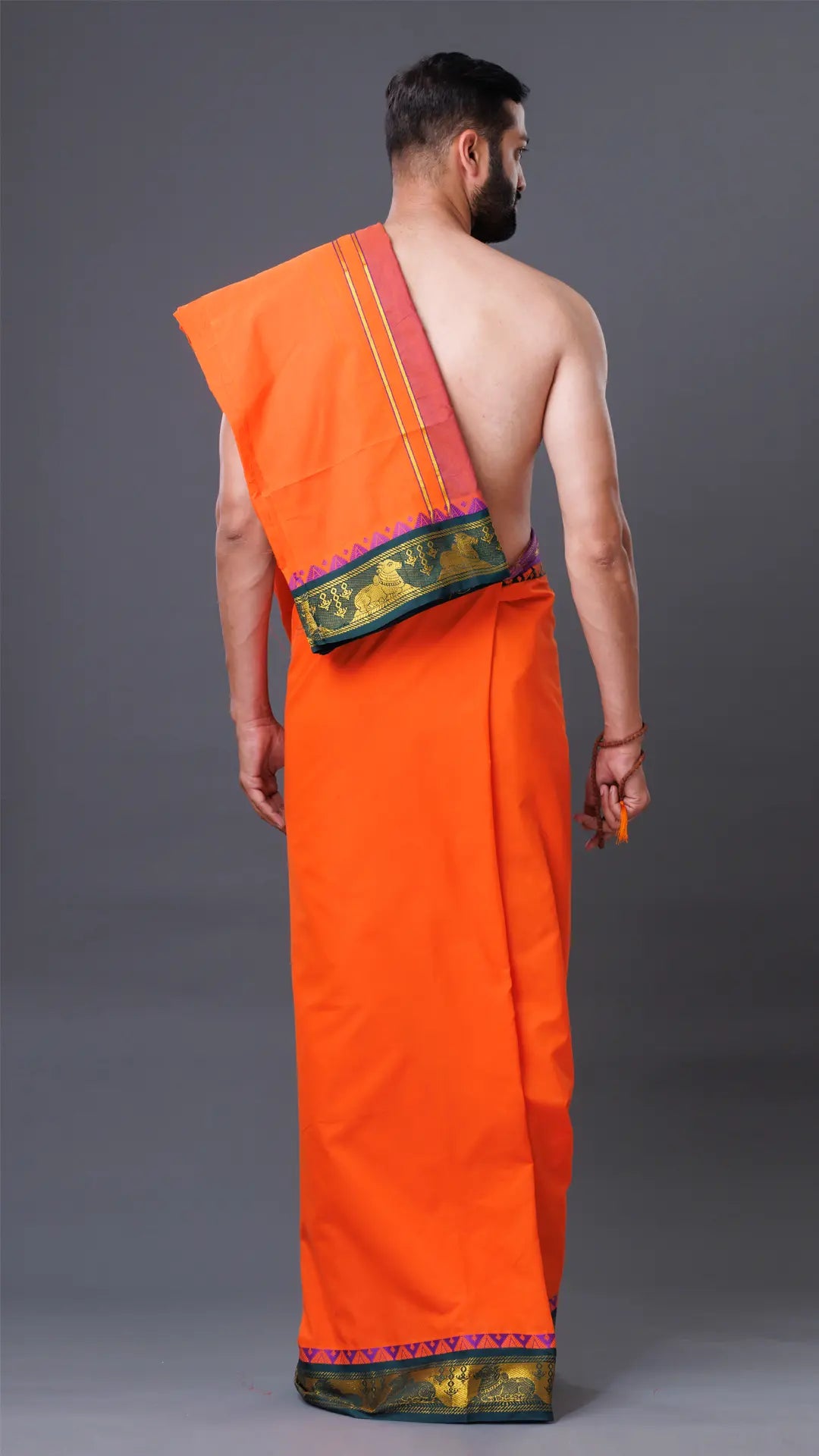 Big Border Orange  Cotton Dhoti & Uparana Set ratnadeepdhoti