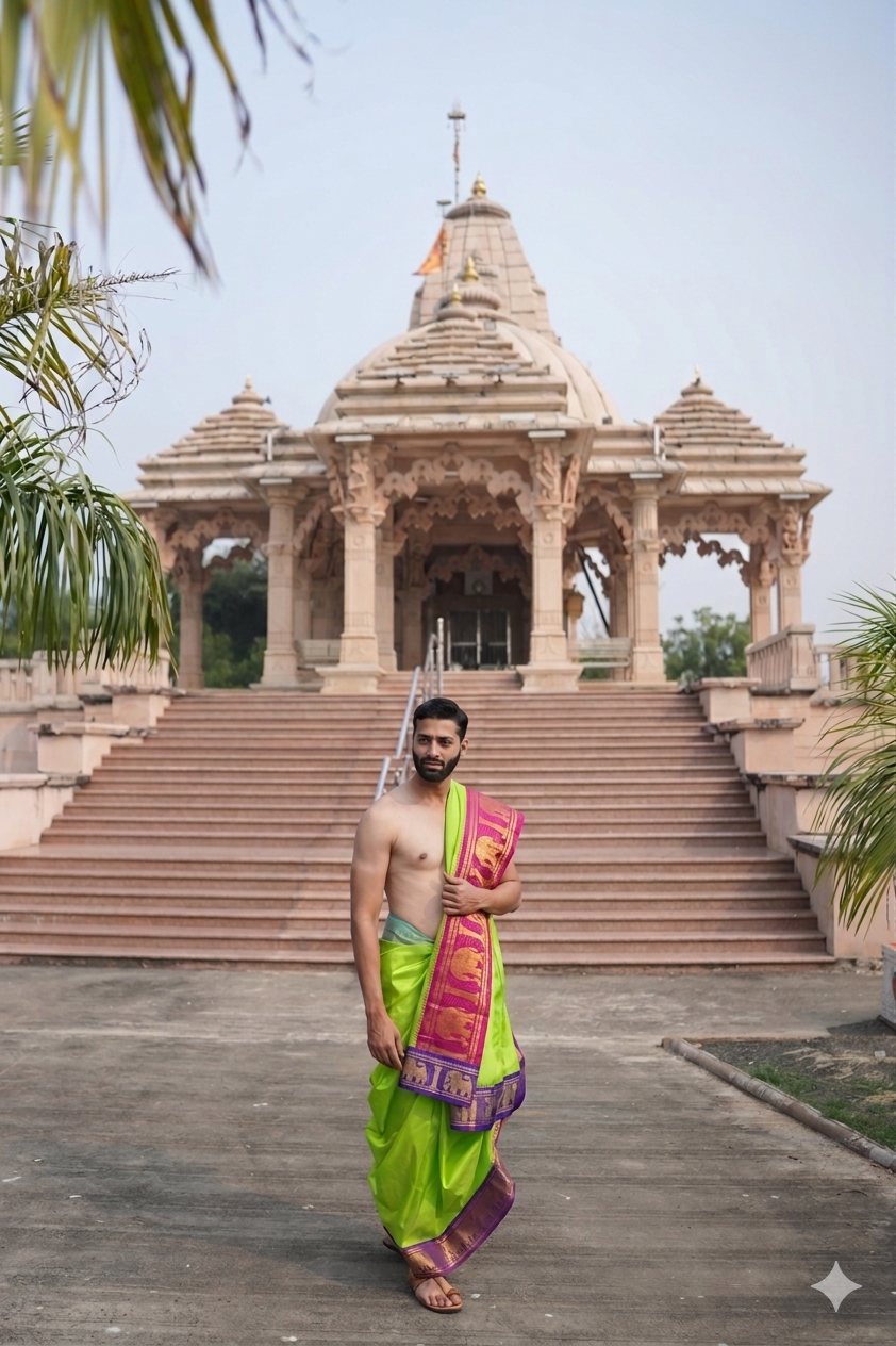 Rajwadi Luxe Silk Dhoti (10×6) Set – Dual Contrast Zari Masterpiece Ratnadeep Dhoti