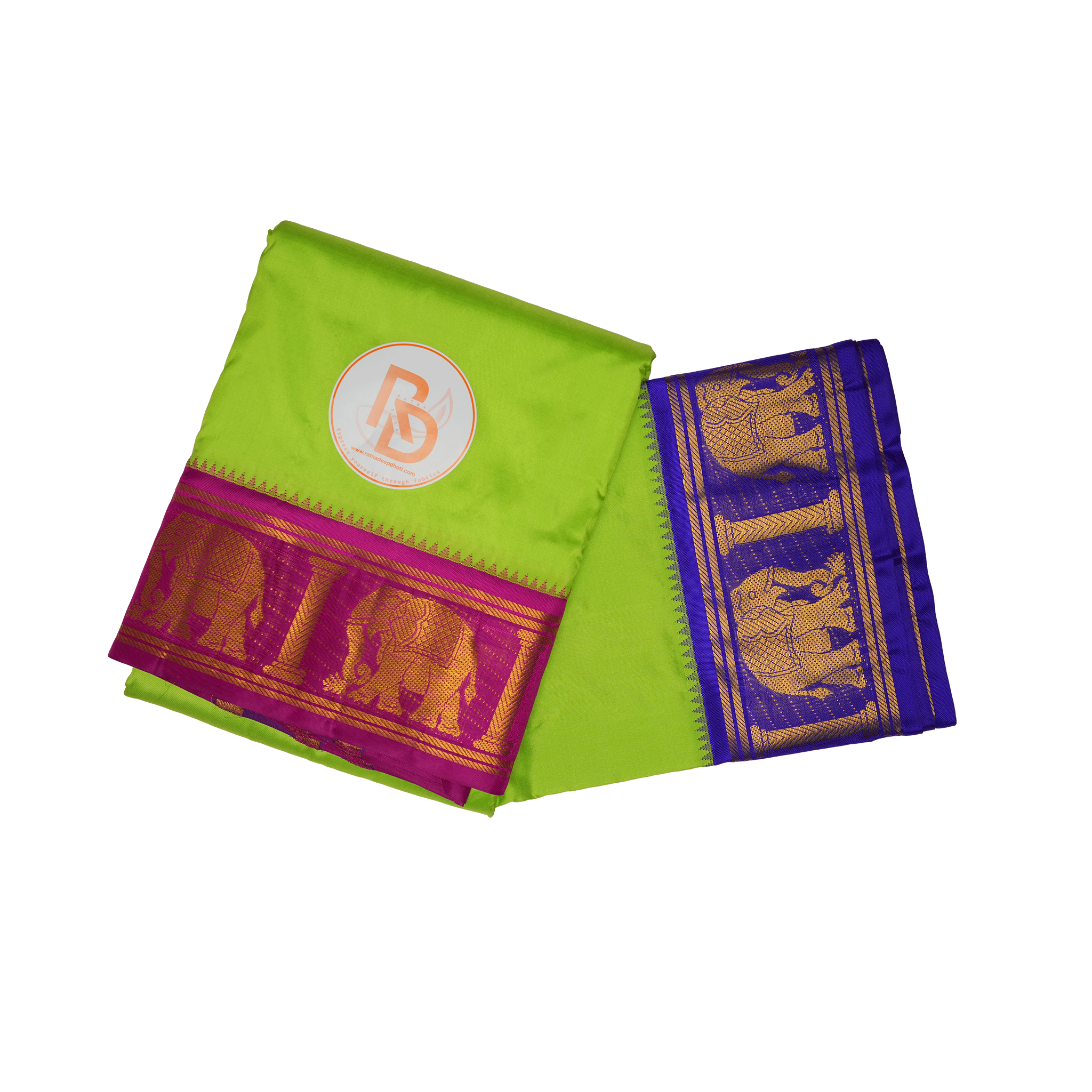 Rajwadi Luxe Silk Dhoti (10×6) Set – Dual Contrast Zari Masterpiece Ratnadeep Dhoti