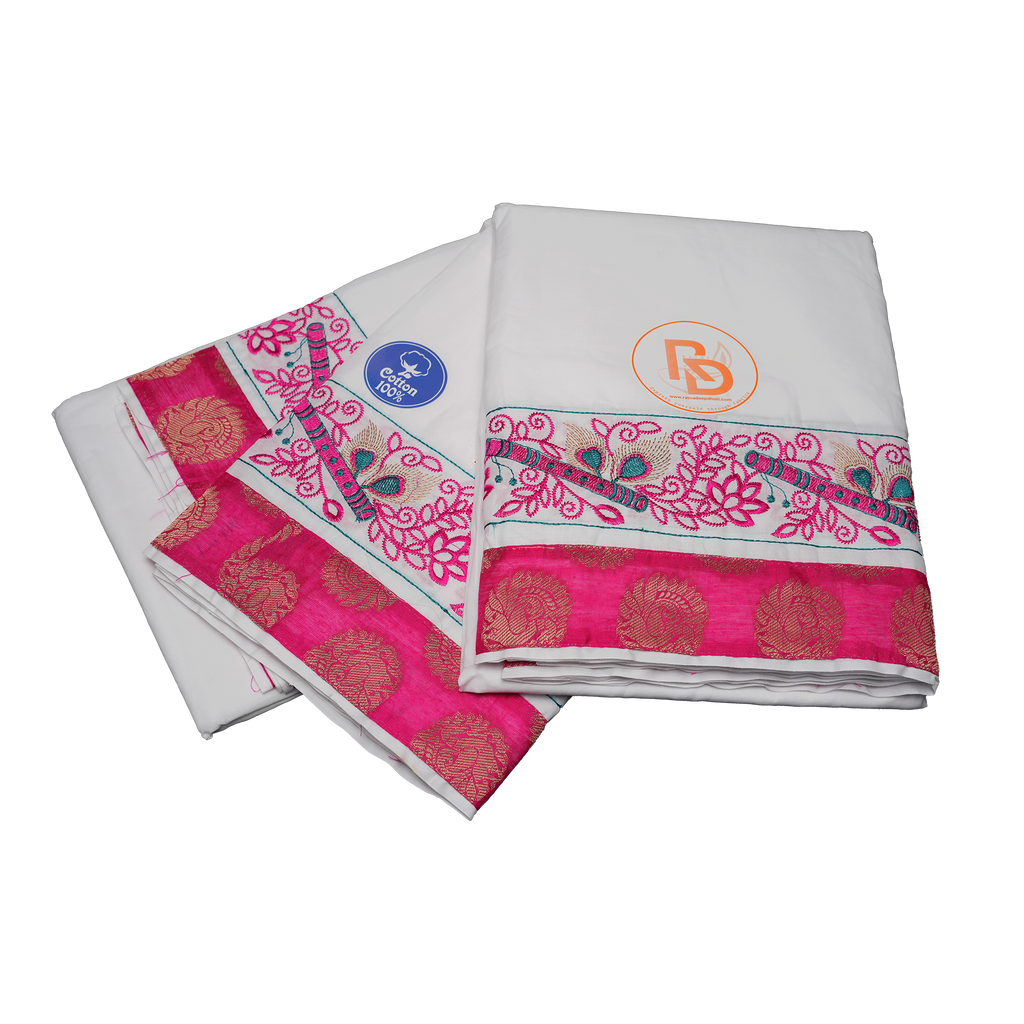 Rani pink zari border and matching uparana