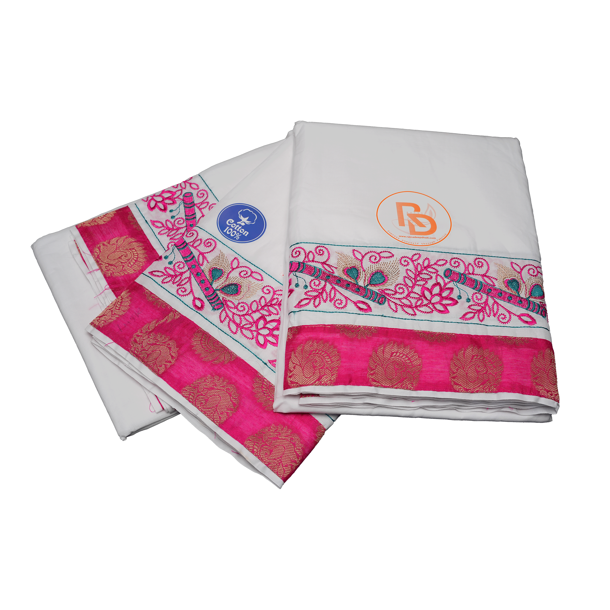 Rani pink zari border and matching uparana