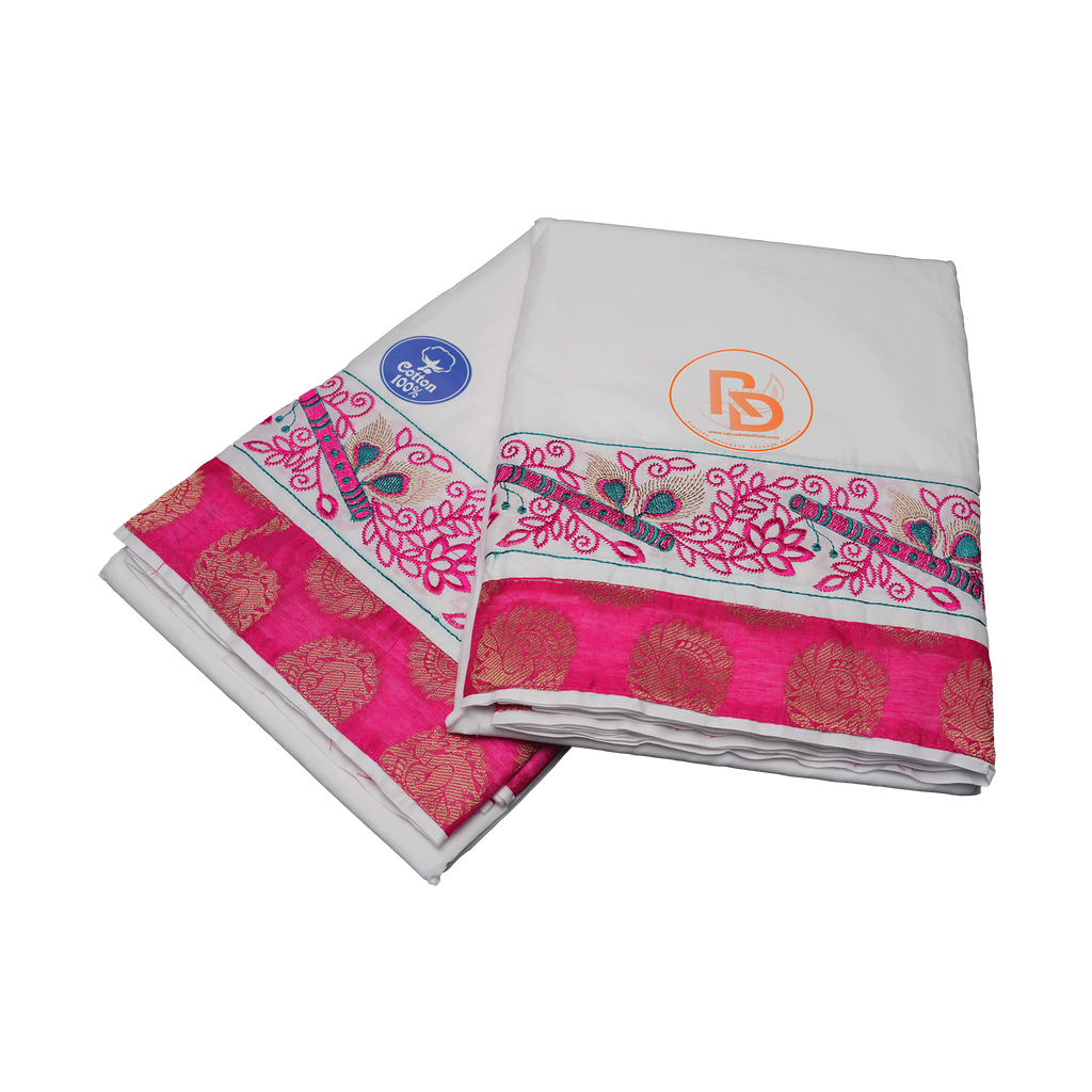 Rani pink zari border and matching uparana