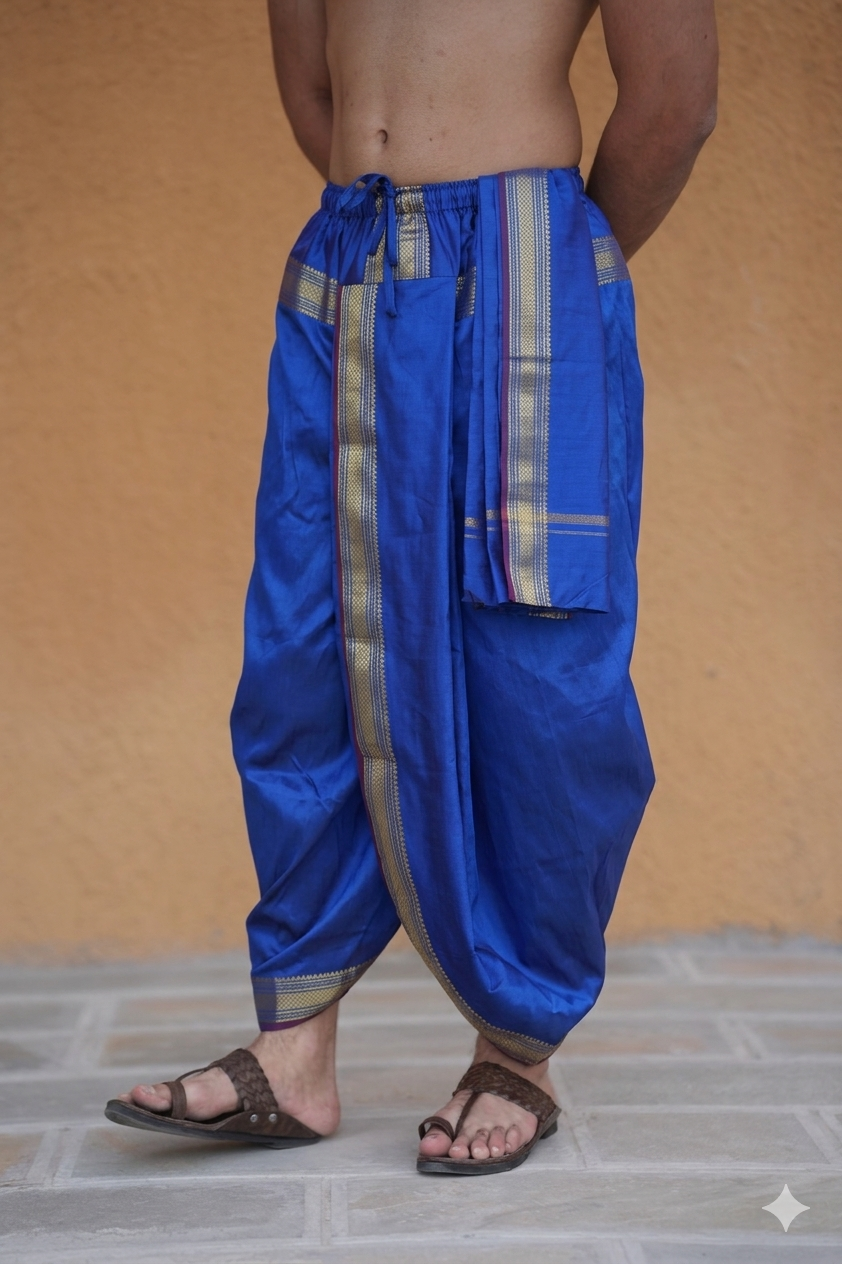Man wearing readymade blue dhoti