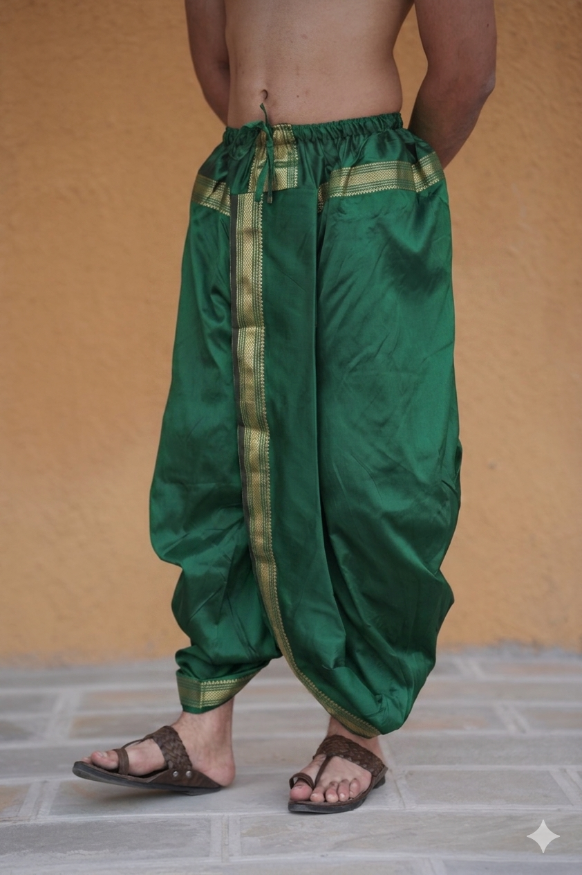 Man wearing readymade green dhoti